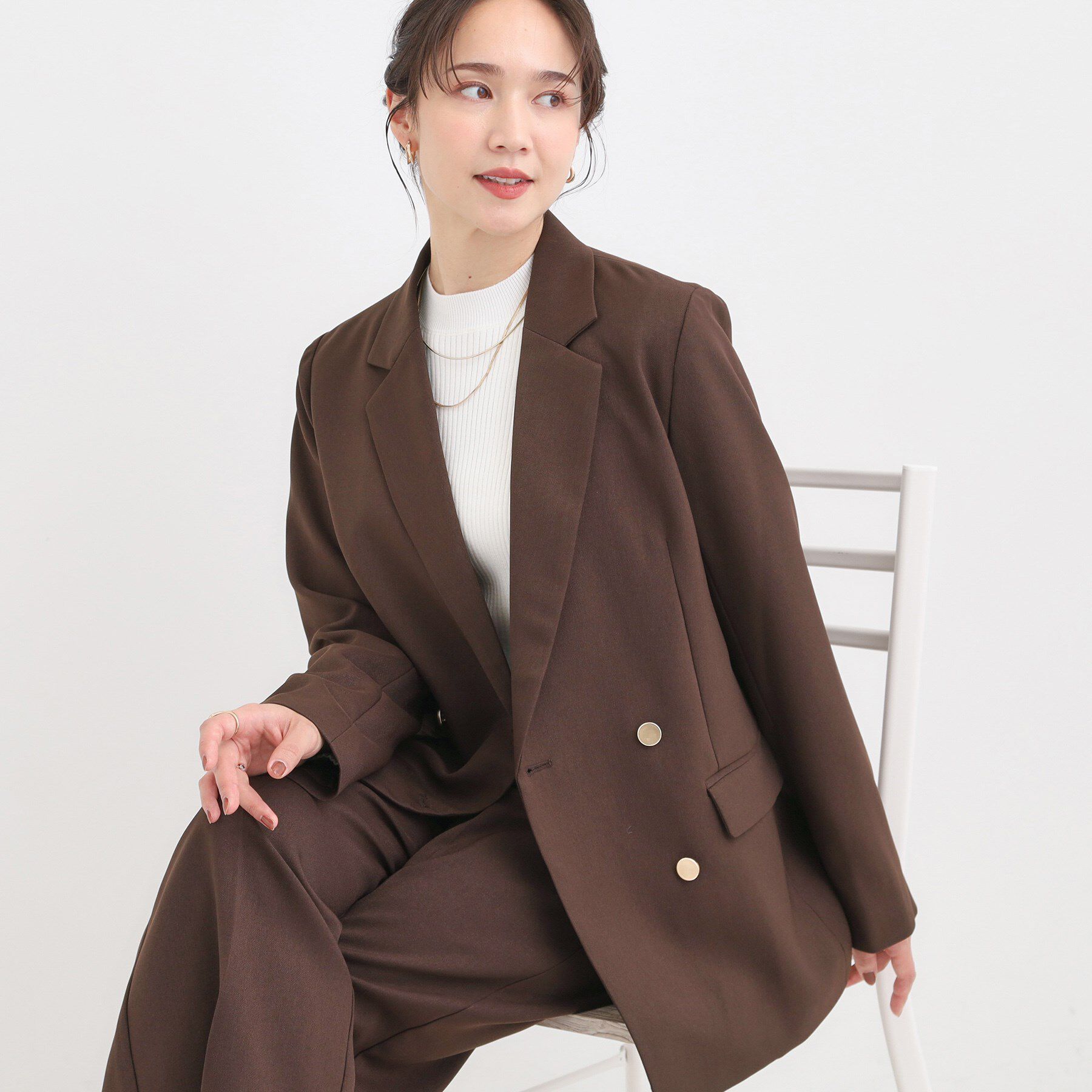SHOO･LA･RUE「【洗える/S-LL/セットアップ可】カジュアルからきれいめまで ダブルジャケット」|テーラードジャケット|ブラウン(044)