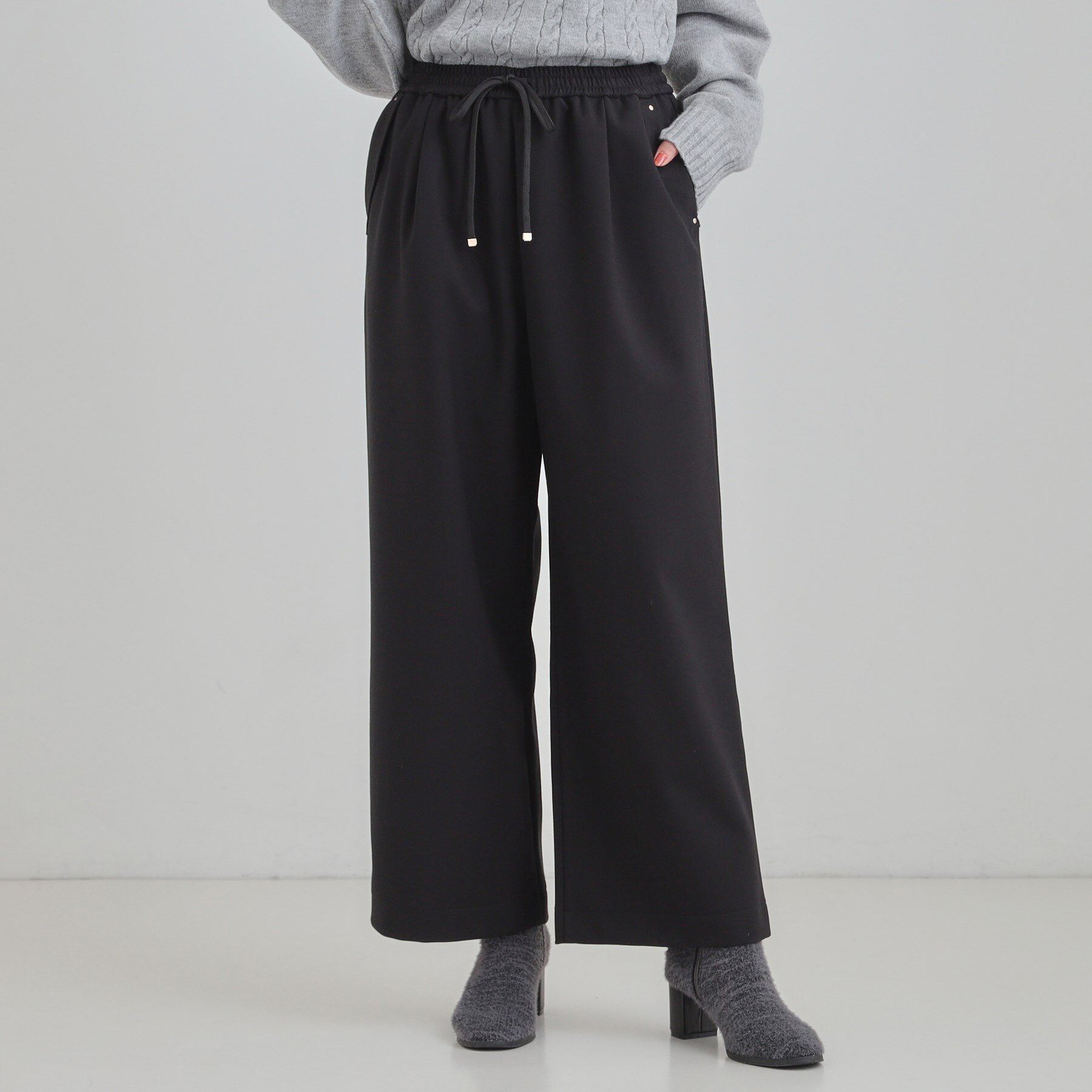 SHOO･LA･RUE「【洗濯機可/S-LL】 フラップイージーワイドパンツ」|その他|ブラック(019)