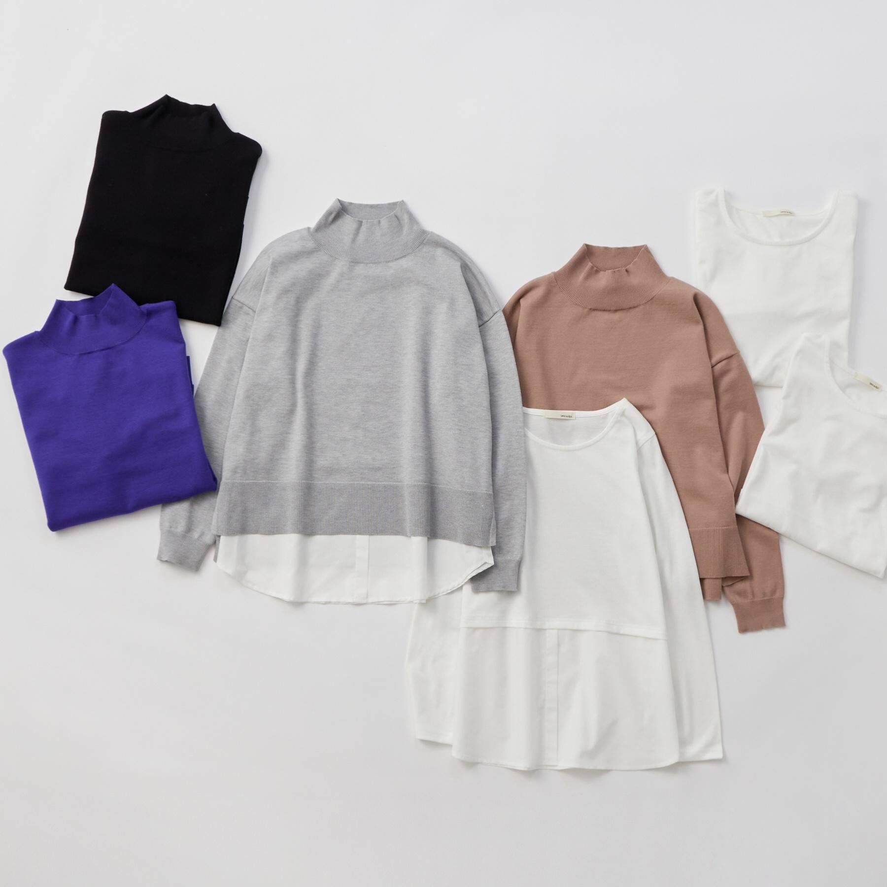 SHOO･LA･RUE「【2点セット/S-LL】時短で決まる もちもちハイネックニット+裾シャツインナー」|ニット・セーター|