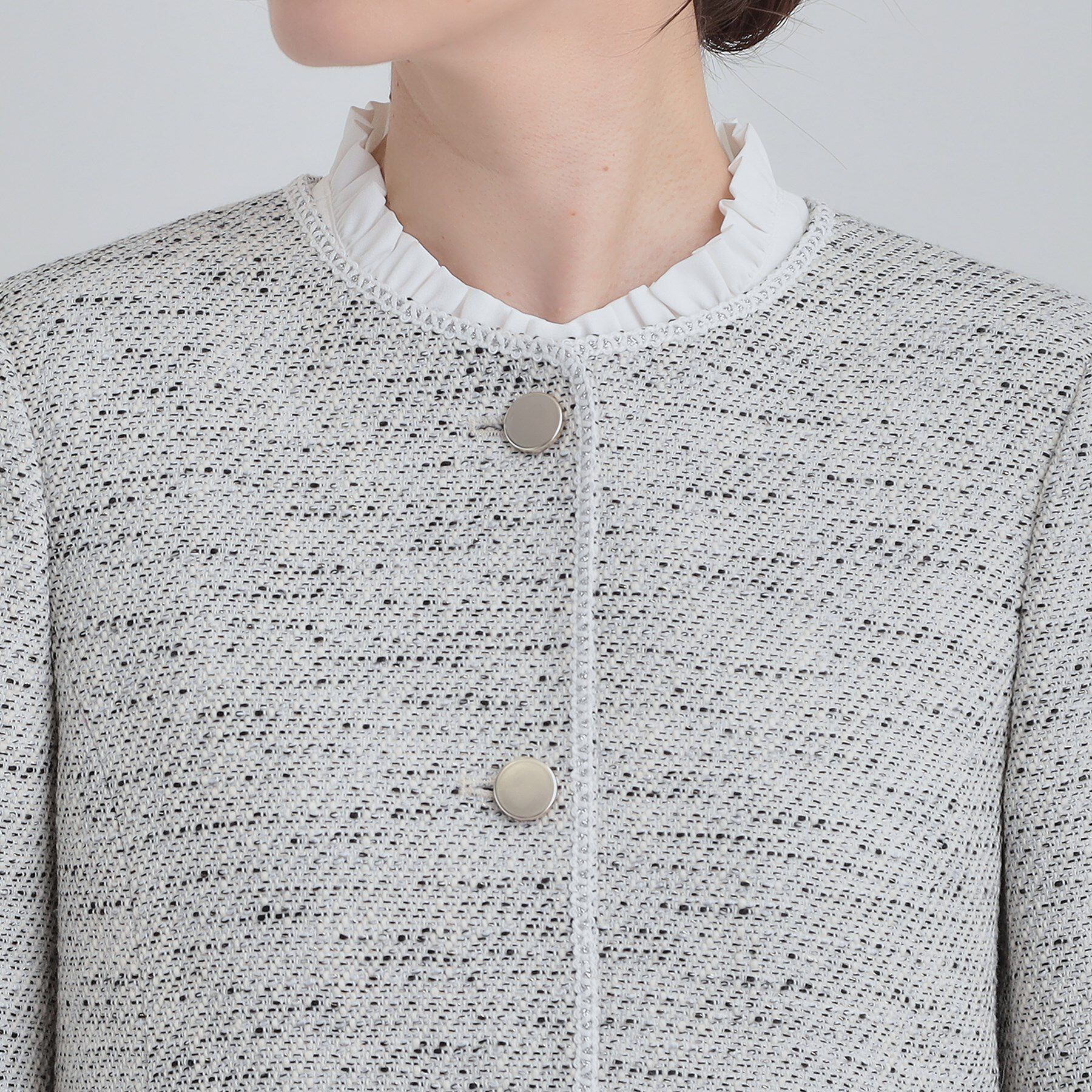 SHOO･LA･RUE「【S-3L】オンとオフで印象が変わる ライトツイードジャケット」|ノーカラージャケット|