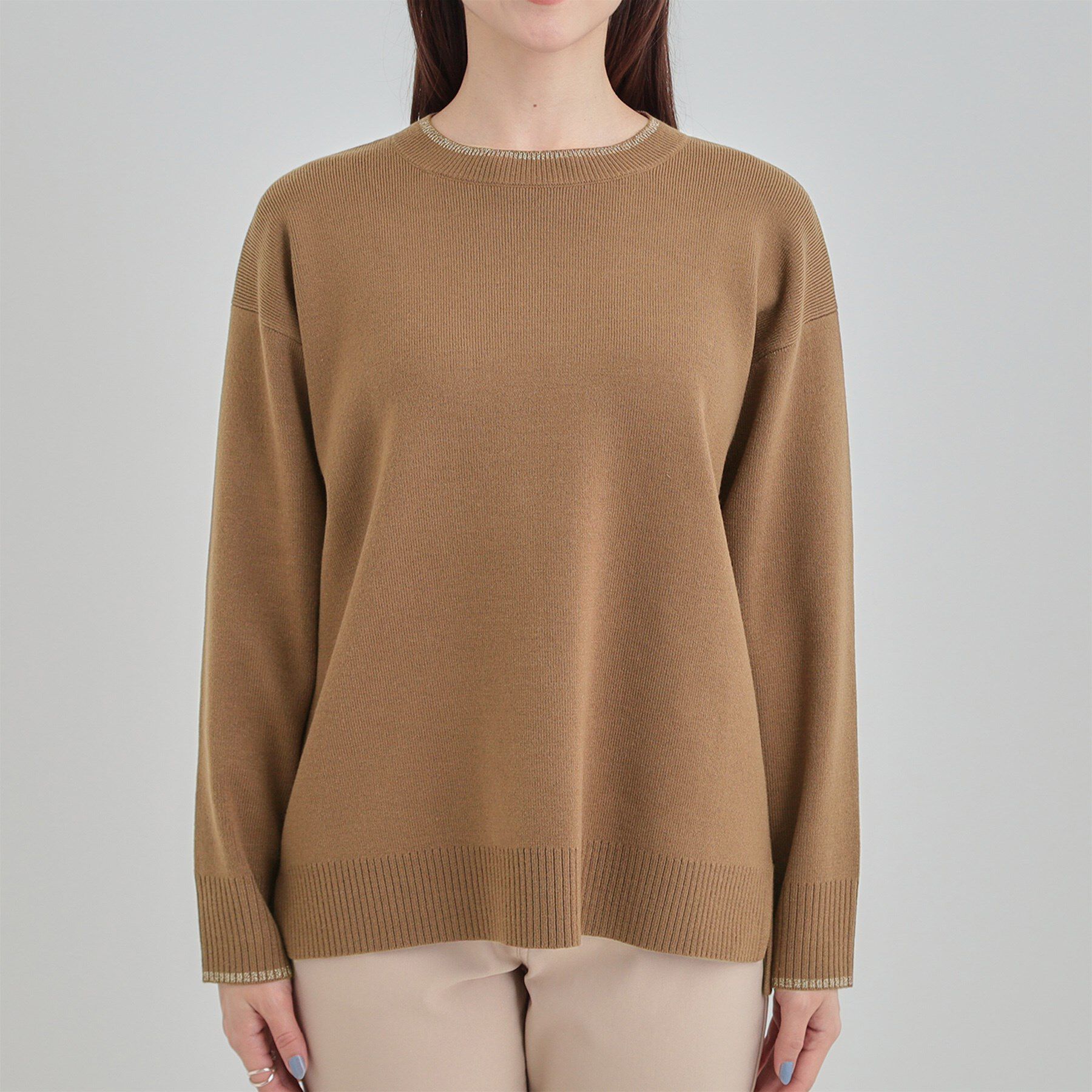 SHOO･LA･RUE「【洗濯機可/セットアップ可/毛玉になりにくい】さりげないラメ使いで差をつける クルーネックニット」|ニット・セーター|