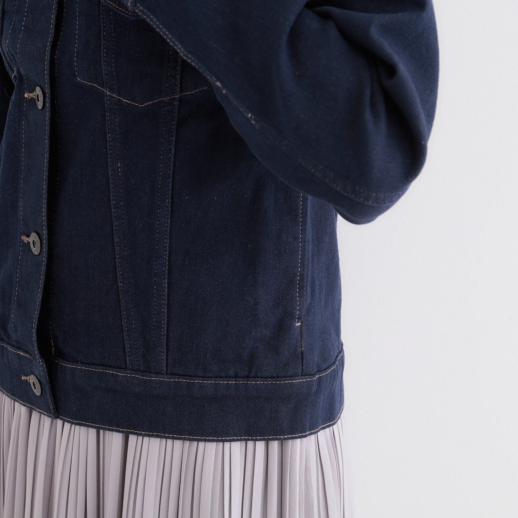 SHOO･LA･RUE「【SHOO・LA・RUE DENIM/S-LL/高レビュー】大人のための ノーカラーデニムジャケット」|デニムジャケット|