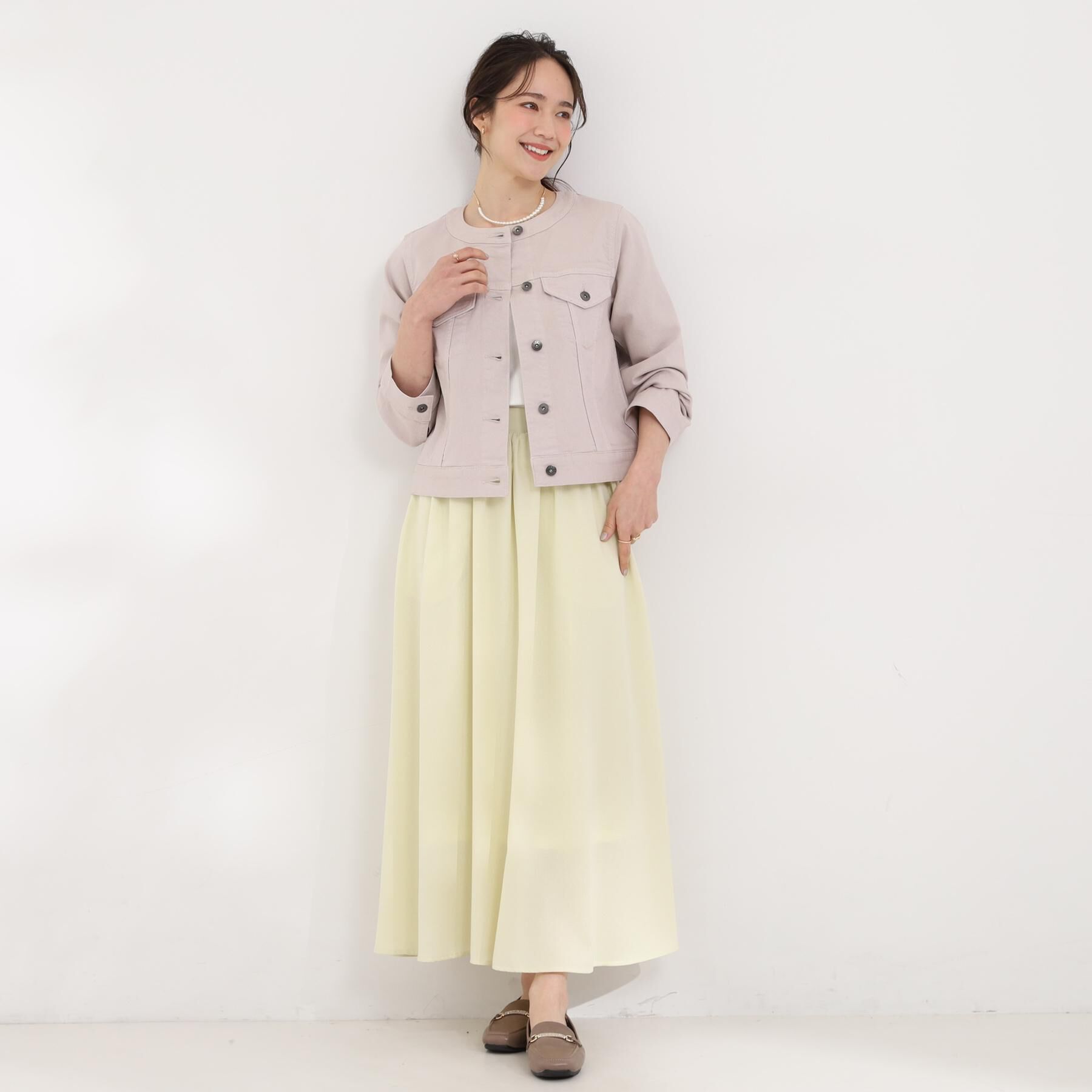 SHOO･LA･RUE「【SHOO・LA・RUE DENIM/S-LL/高レビュー】大人のための ノーカラーデニムジャケット」|デニムジャケット|