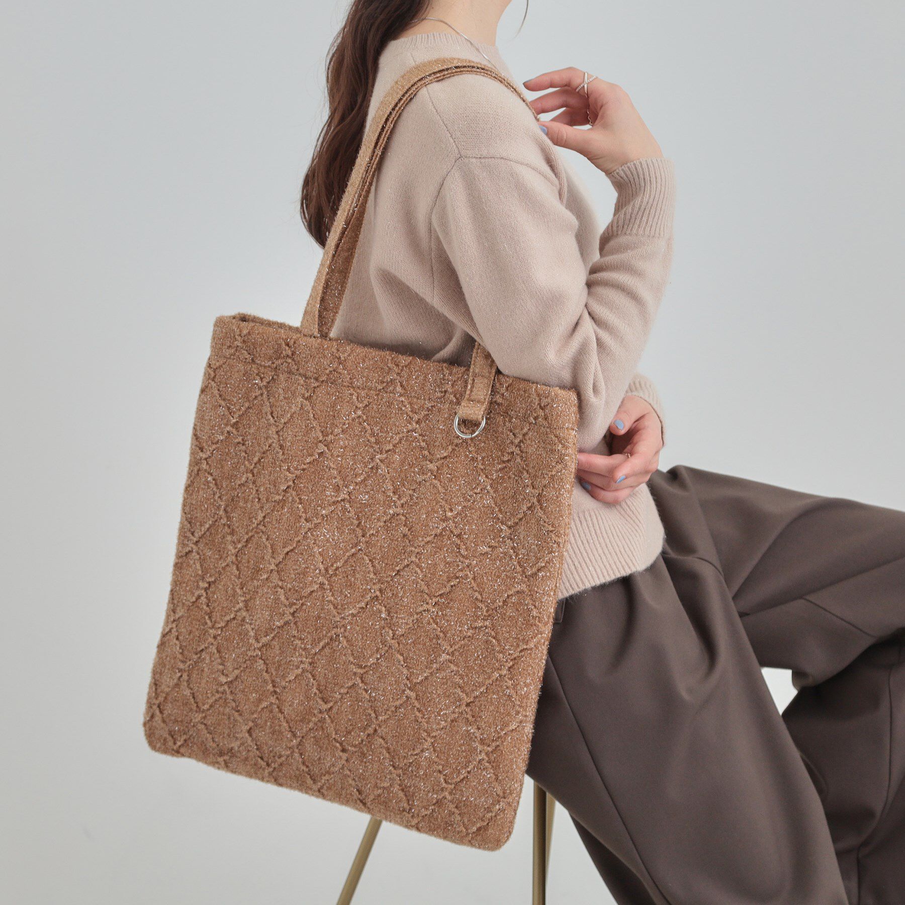 SHOO･LA･RUE「ラメ格子柄スクエアトートバッグ」|トートバッグ|トープ(054)