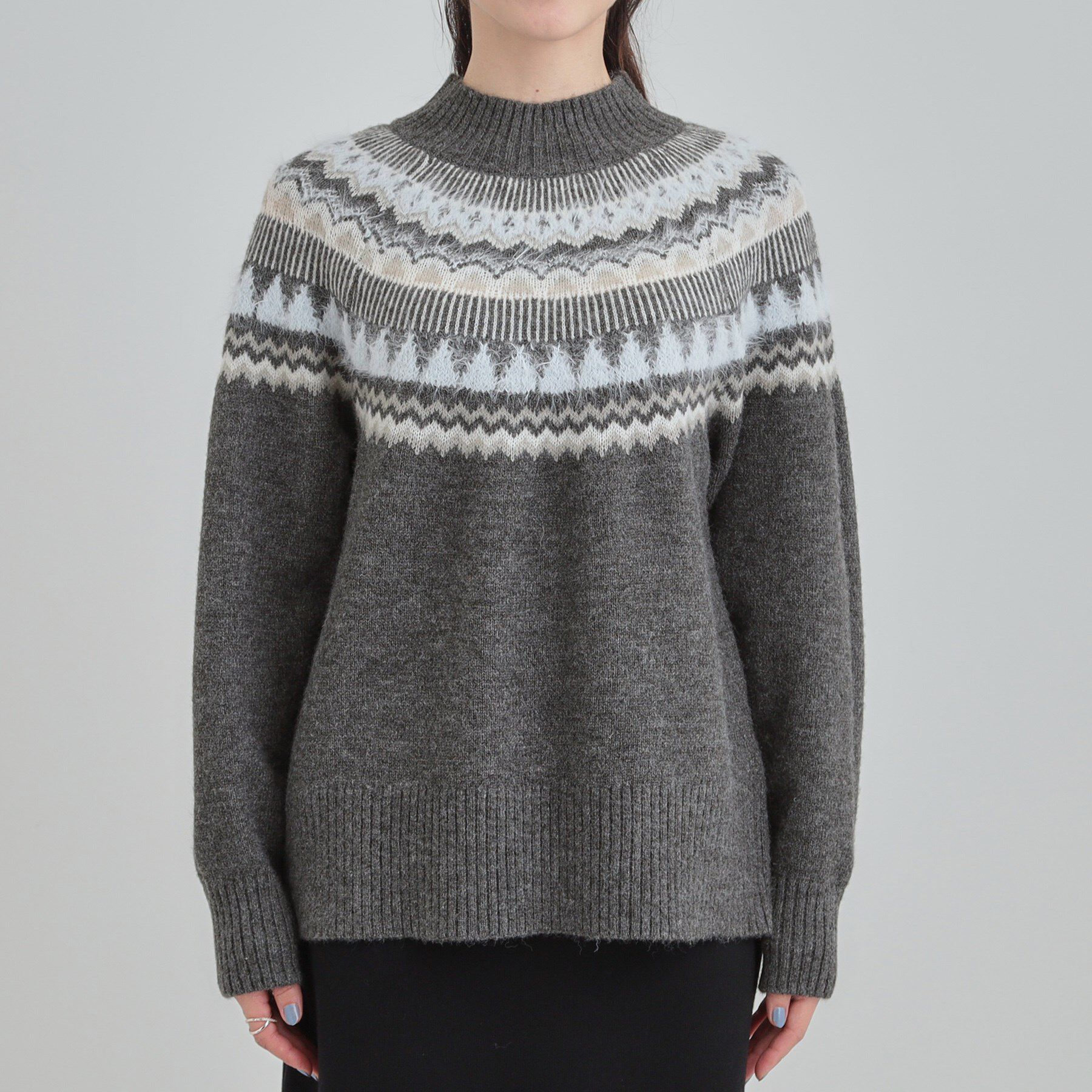 SHOO･LA･RUE「【洗濯機可/S-LL】配色が大人かわいい　フェアアイル柄求心ニット」|ニット・セーター|