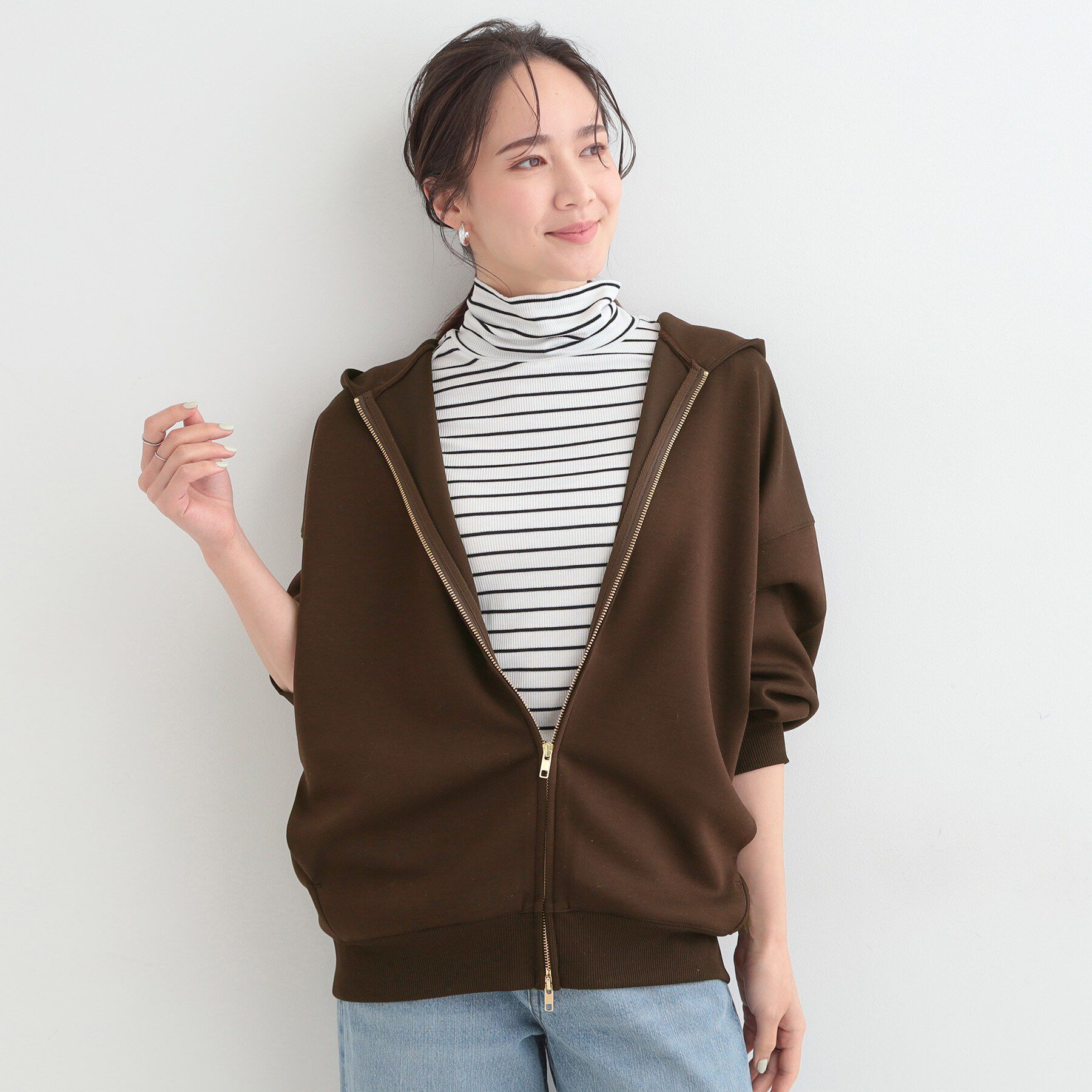 SHOO･LA･RUE「【セットアップ可/S-LL/なめらかタッチ】大人カジュアルスタイルに ZIPパーカ」|パーカー|