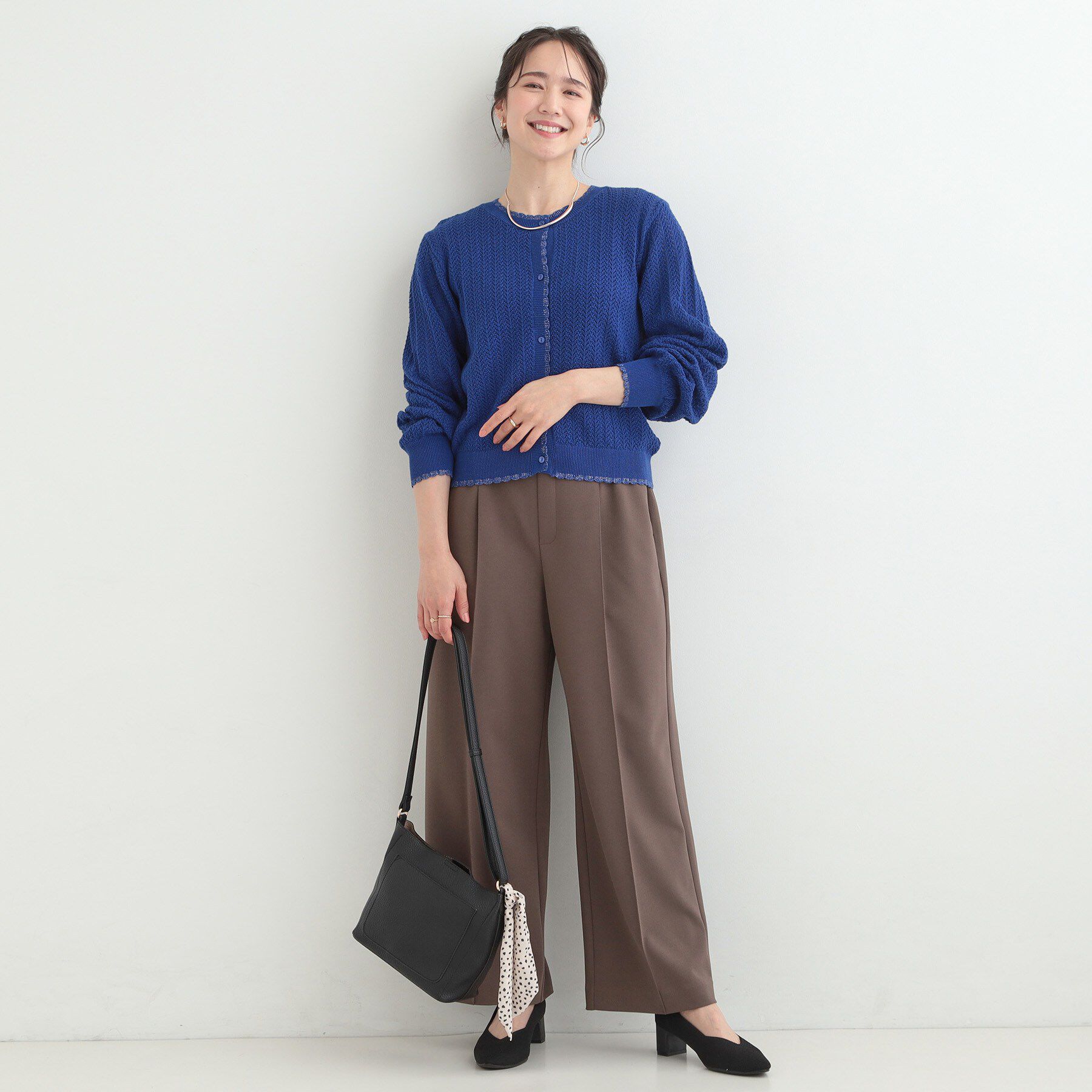 SHOO･LA･RUE「編み柄が上品 ラメ配色透かし編みカーディガン」|カーディガン|