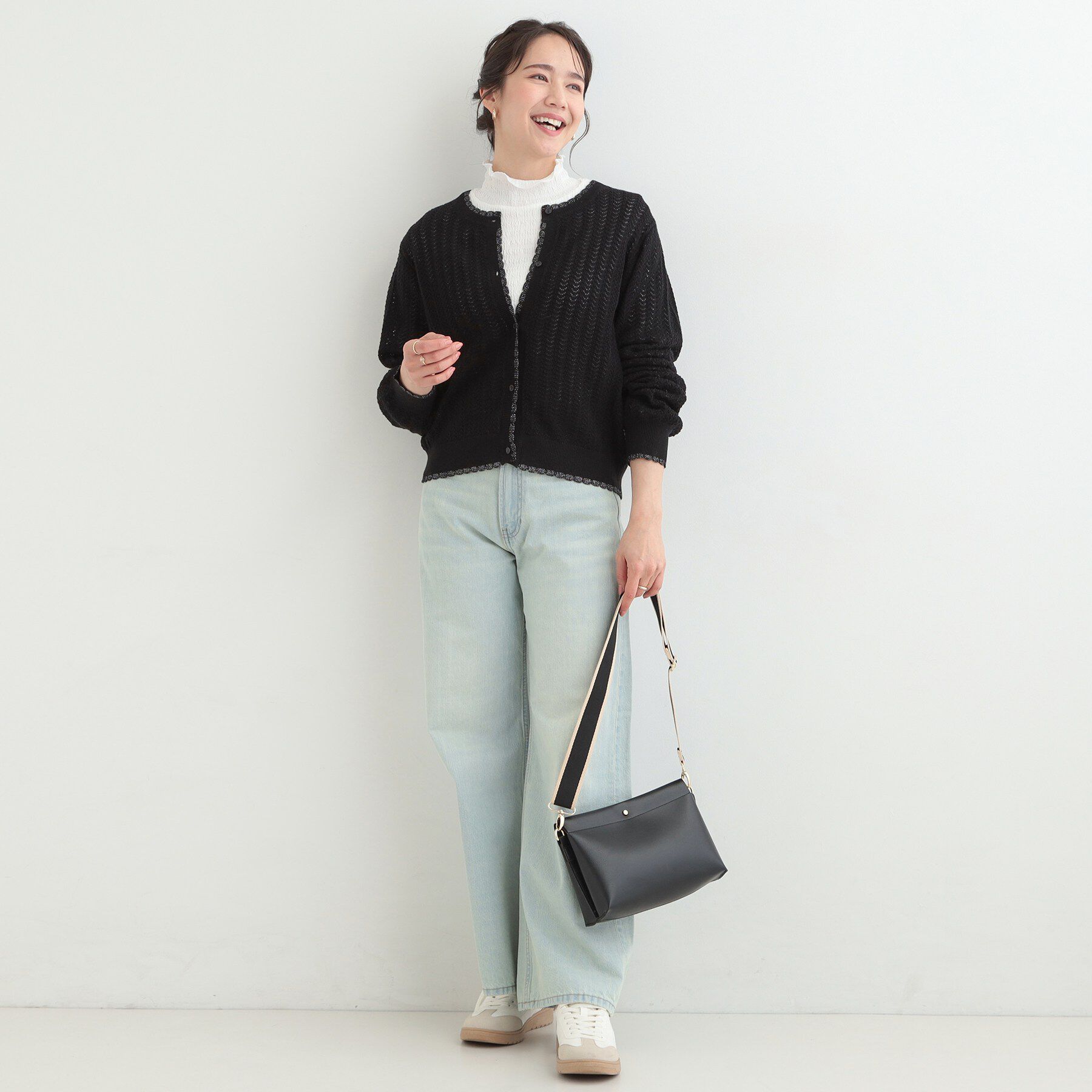 SHOO･LA･RUE「編み柄が上品 ラメ配色透かし編みカーディガン」|カーディガン|