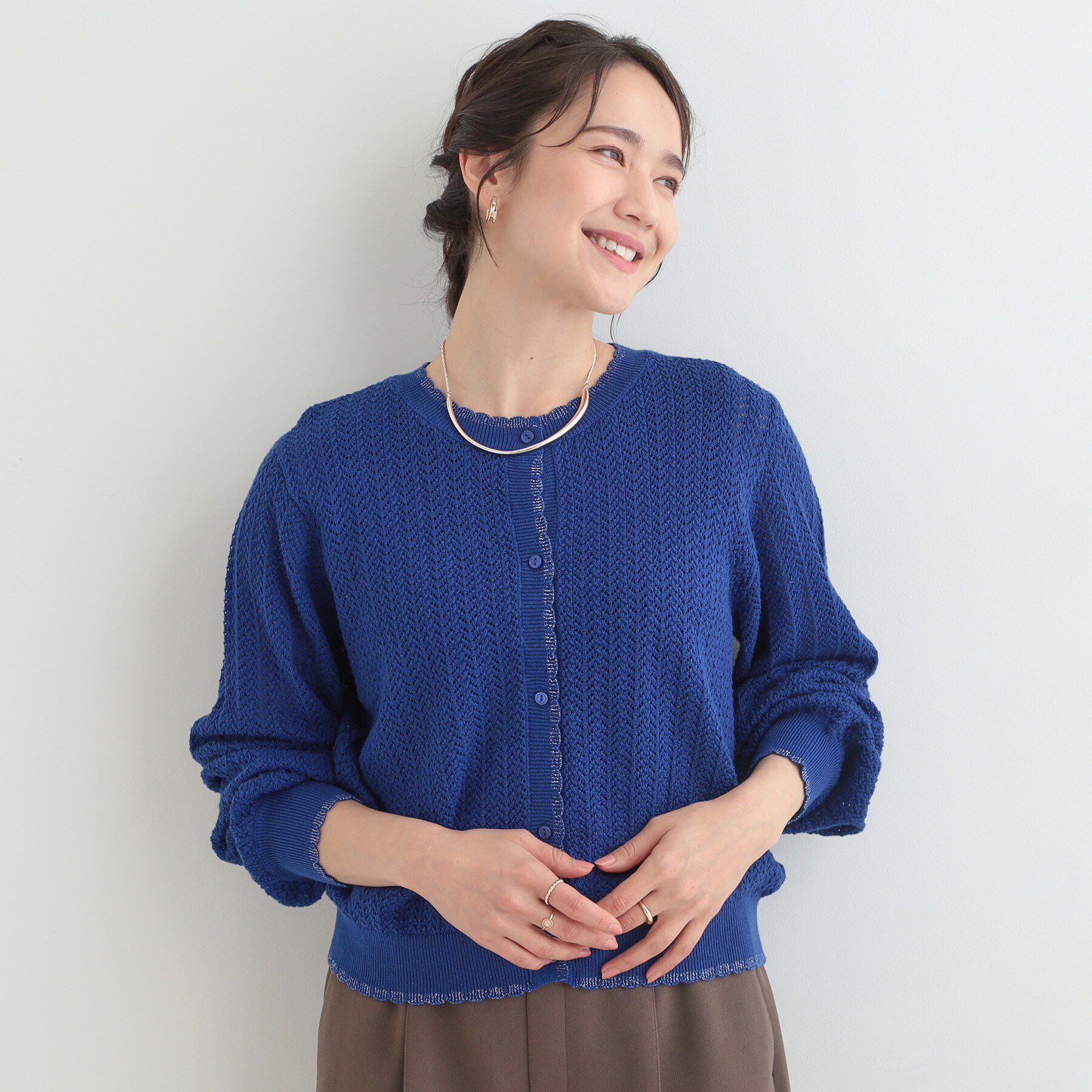 SHOO･LA･RUE「編み柄が上品 ラメ配色透かし編みカーディガン」|カーディガン|