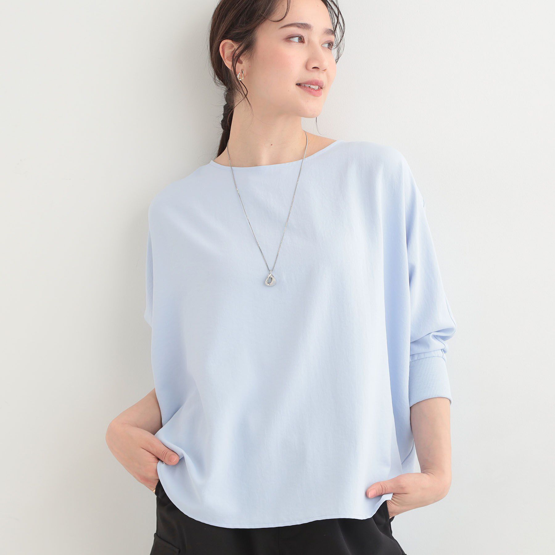 SHOO･LA･RUE「【着丈選べる/体型カバー/洗濯機可】さらさらとろん ドルマンブラウス」|シャツ・ブラウス|サックスブルー(09