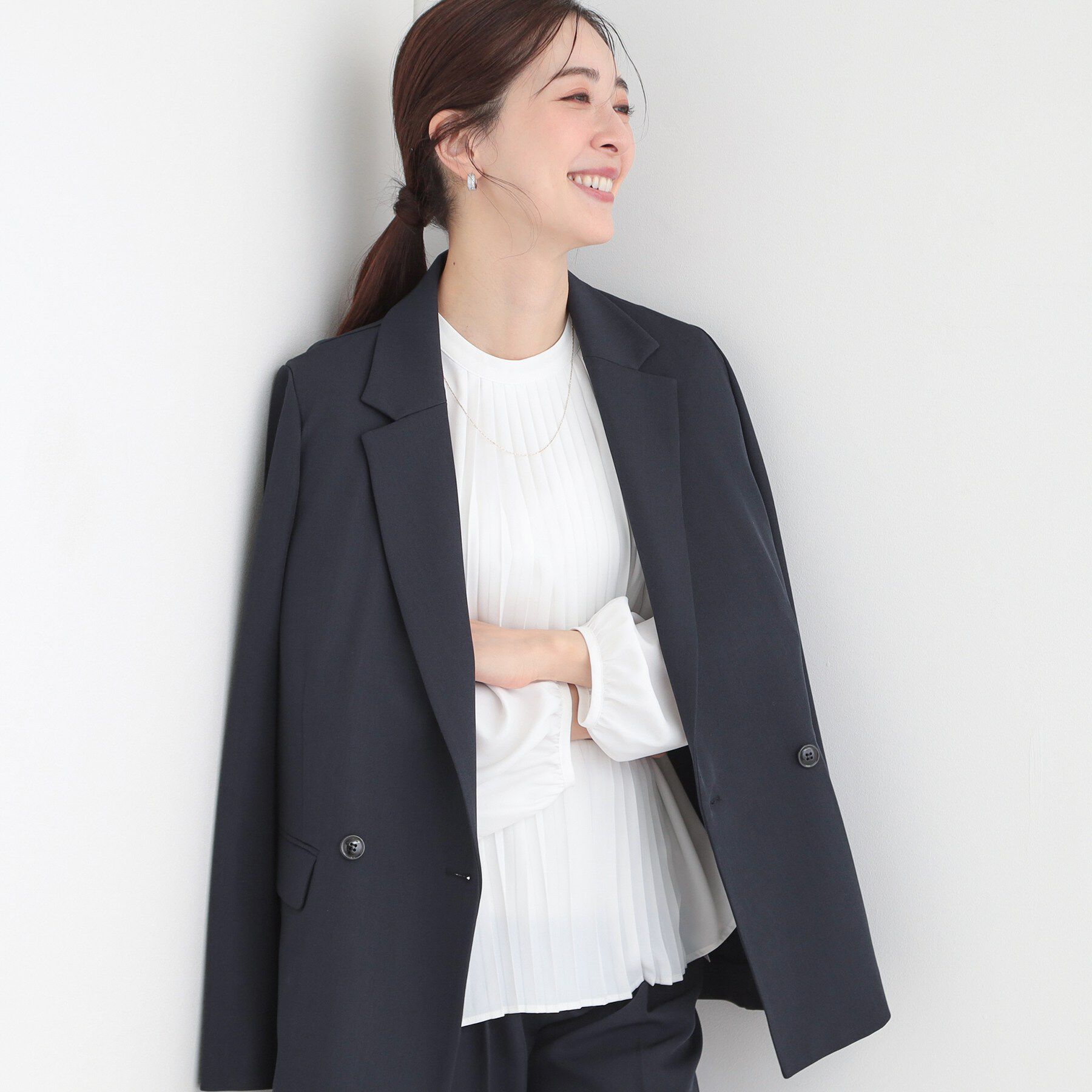 SHOO･LA･RUE「【洗濯機可/イージーケア/UV】オンオフ使える　ゆったりダブルジャケット」|テーラードジャケット|ネイビー(094)