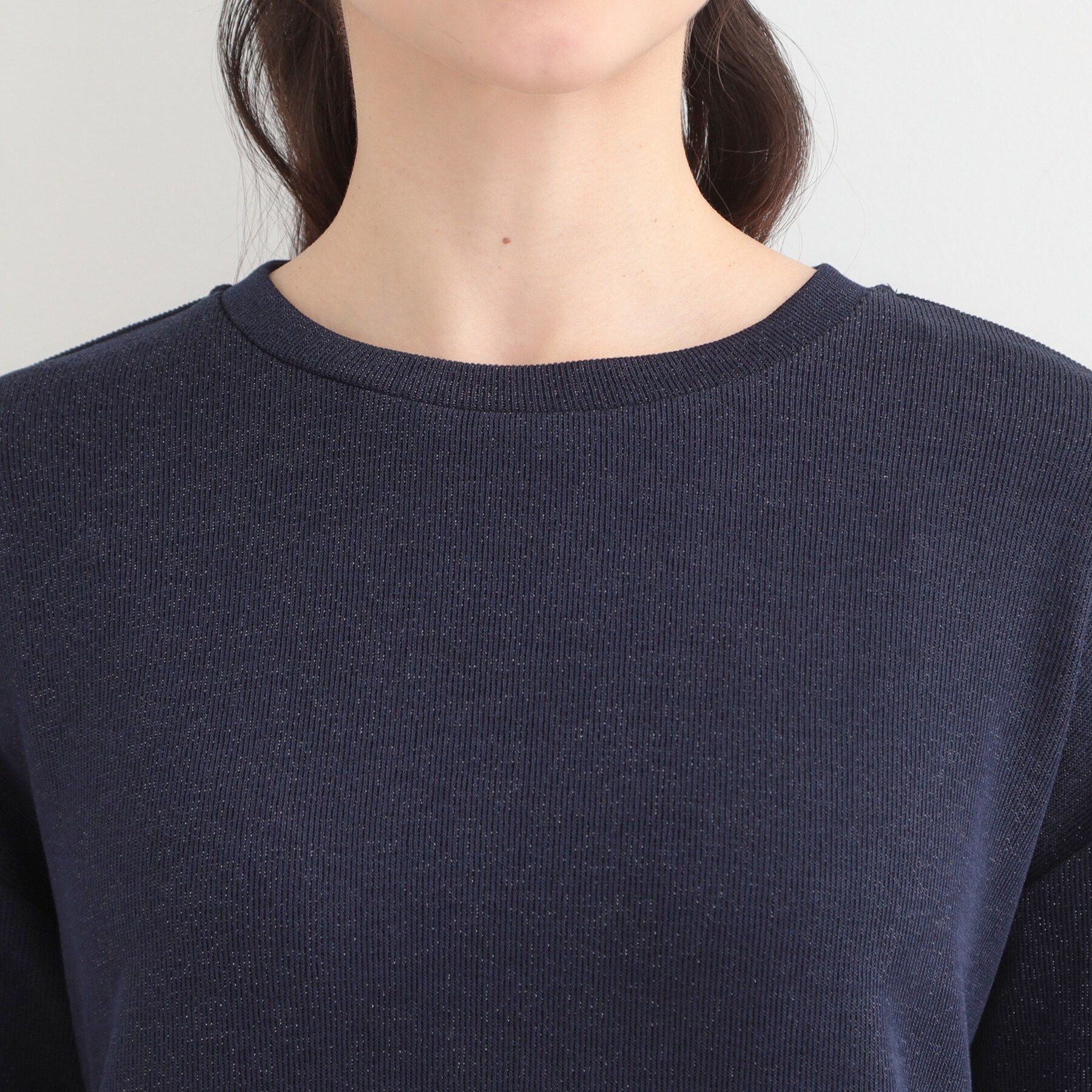 SHOO･LA･RUE「【洗濯機可】1枚でサマ見え ラメニットソー レイヤード風トップス」|Tシャツ・カットソー|