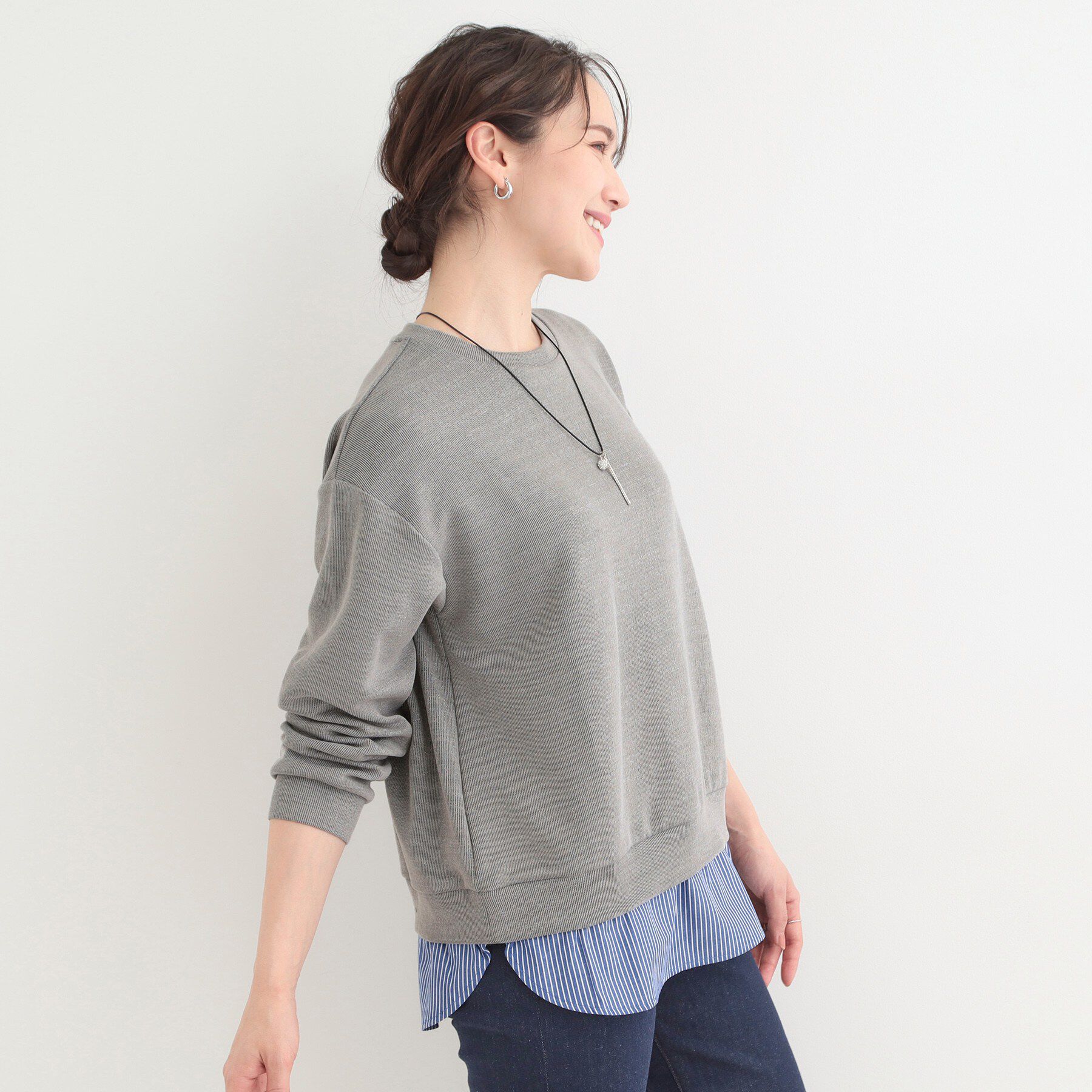 SHOO･LA･RUE「【洗濯機可】1枚でサマ見え ラメニットソー レイヤード風トップス」|Tシャツ・カットソー|