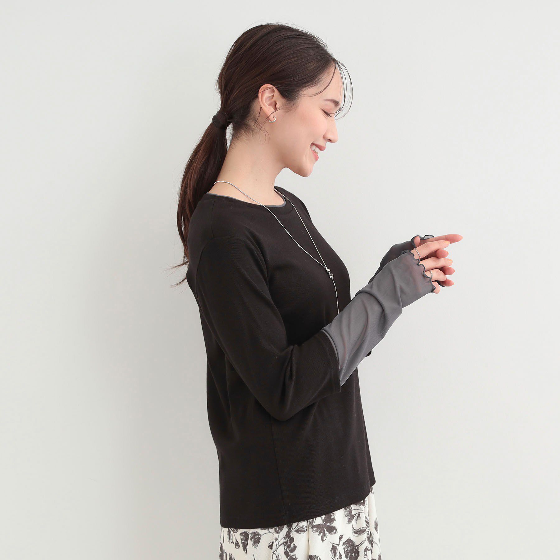 SHOO･LA･RUE「【S-LL】レイヤードスタイルに チュール切替ロンT」|Tシャツ・カットソー|