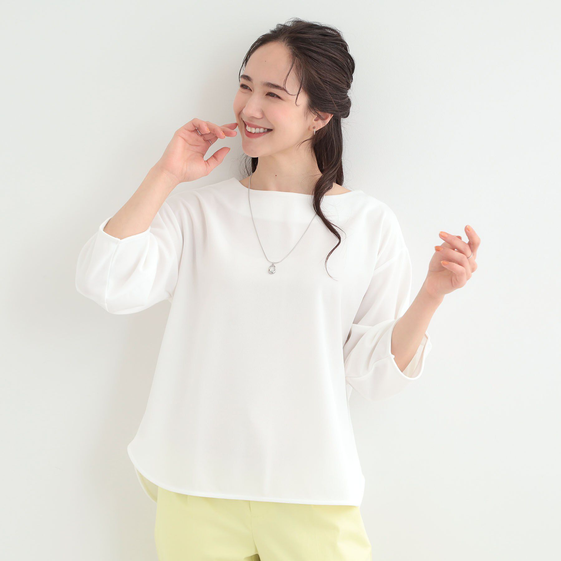 SHOO･LA･RUE「【2点セット/7分袖/S-LL】ランタンスリーブで女性らしい インせず着られる ネックレス付きブラウ」|シャツ・ブラウス|