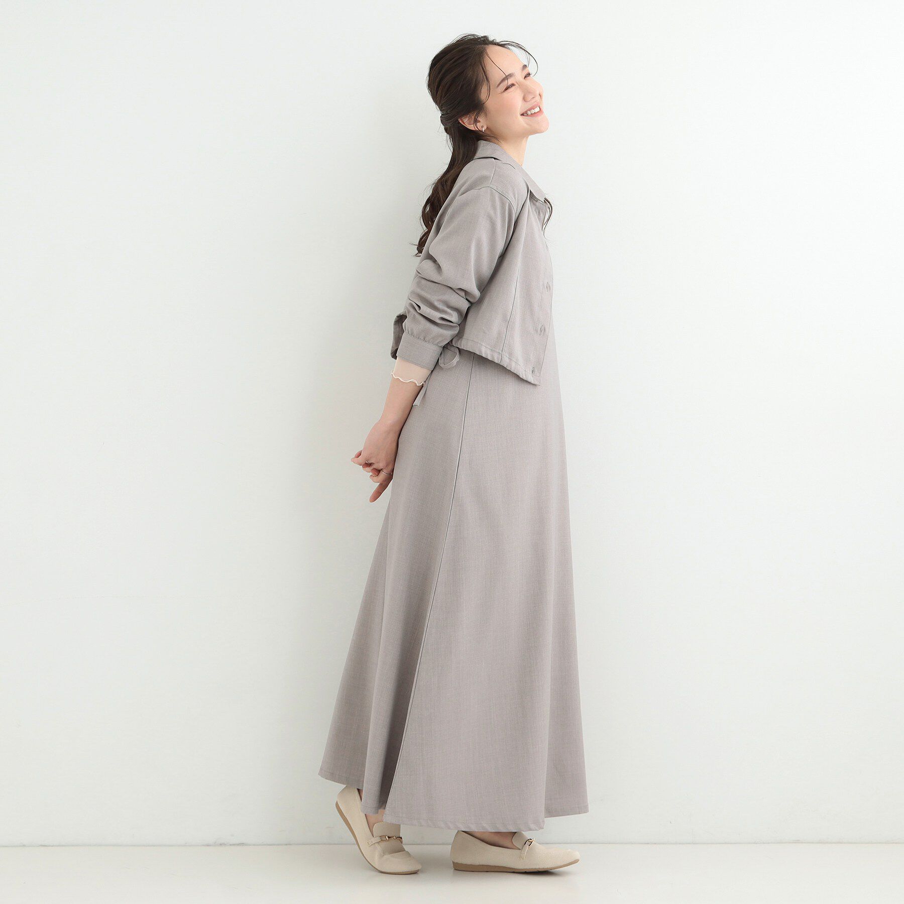 SHOO･LA･RUE「【2点セット/S-LL】おとなの抜け感 ショート丈シャツ＋キャミワンピース」|スーツ|