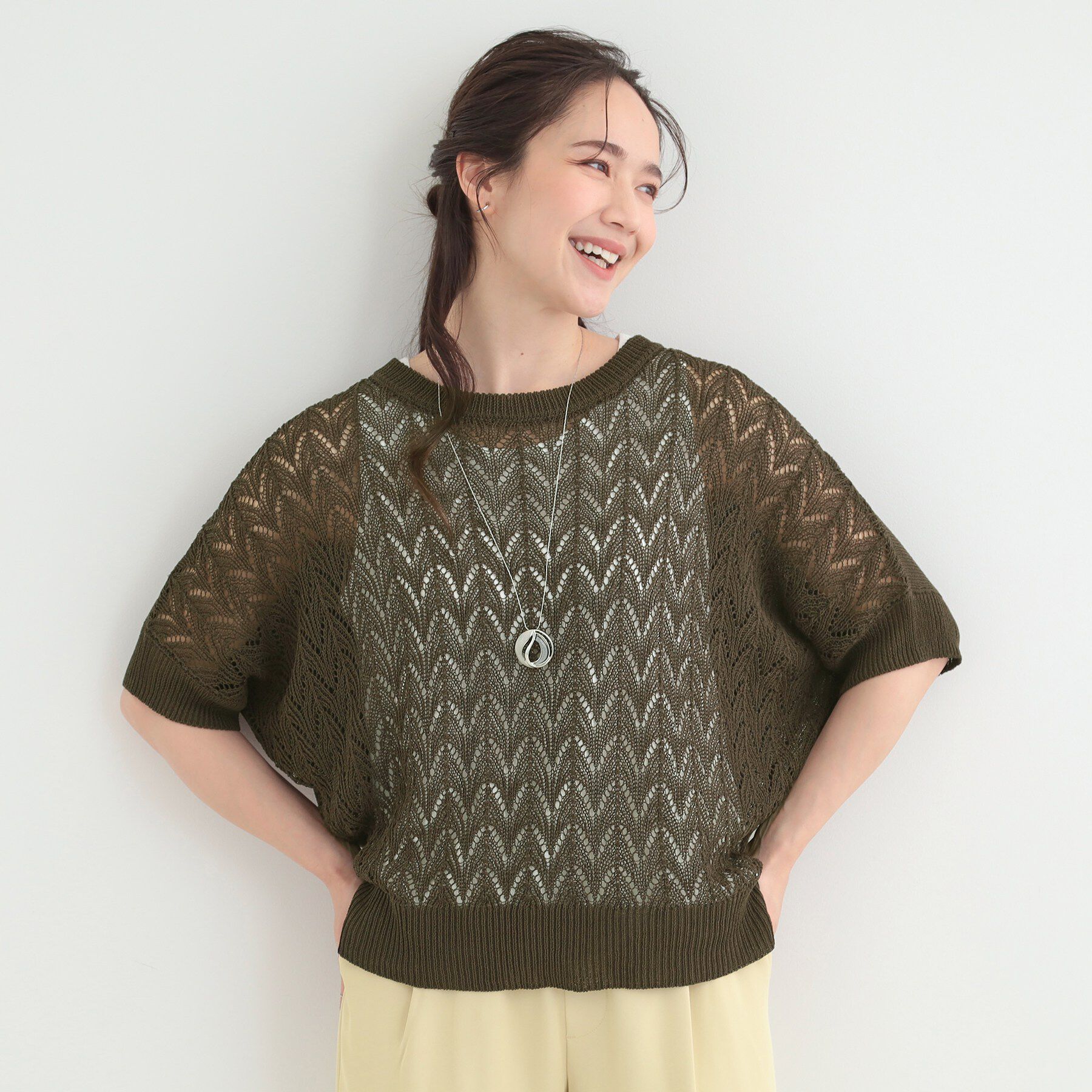 SHOO･LA･RUE「【2点セット/洗濯機可/S-LL】透かし編み柄で高級感　タンク付きドルマンニット」|その他|