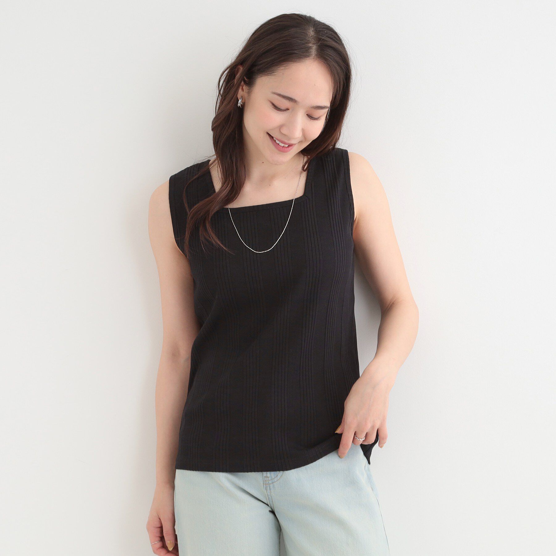 SHOO･LA･RUE「【前後2WAY/洗濯機可/S-LL】毎日のお供に ランダムテレコタンクトップ」|キャミソール|