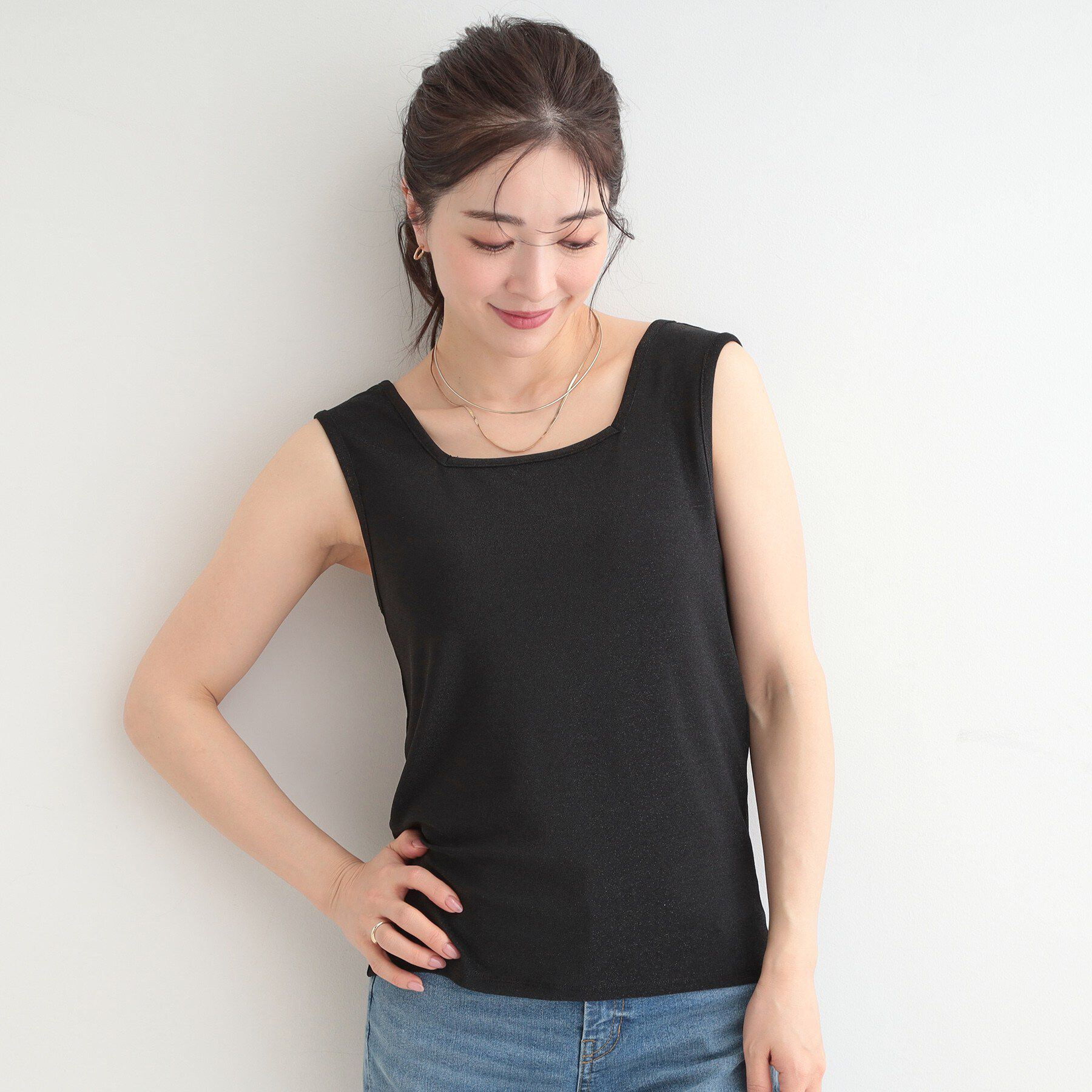 SHOO･LA･RUE「【洗える/S-LL】コーデのさりげないアクセントに　きらきらラメタンク」|キャミソール|