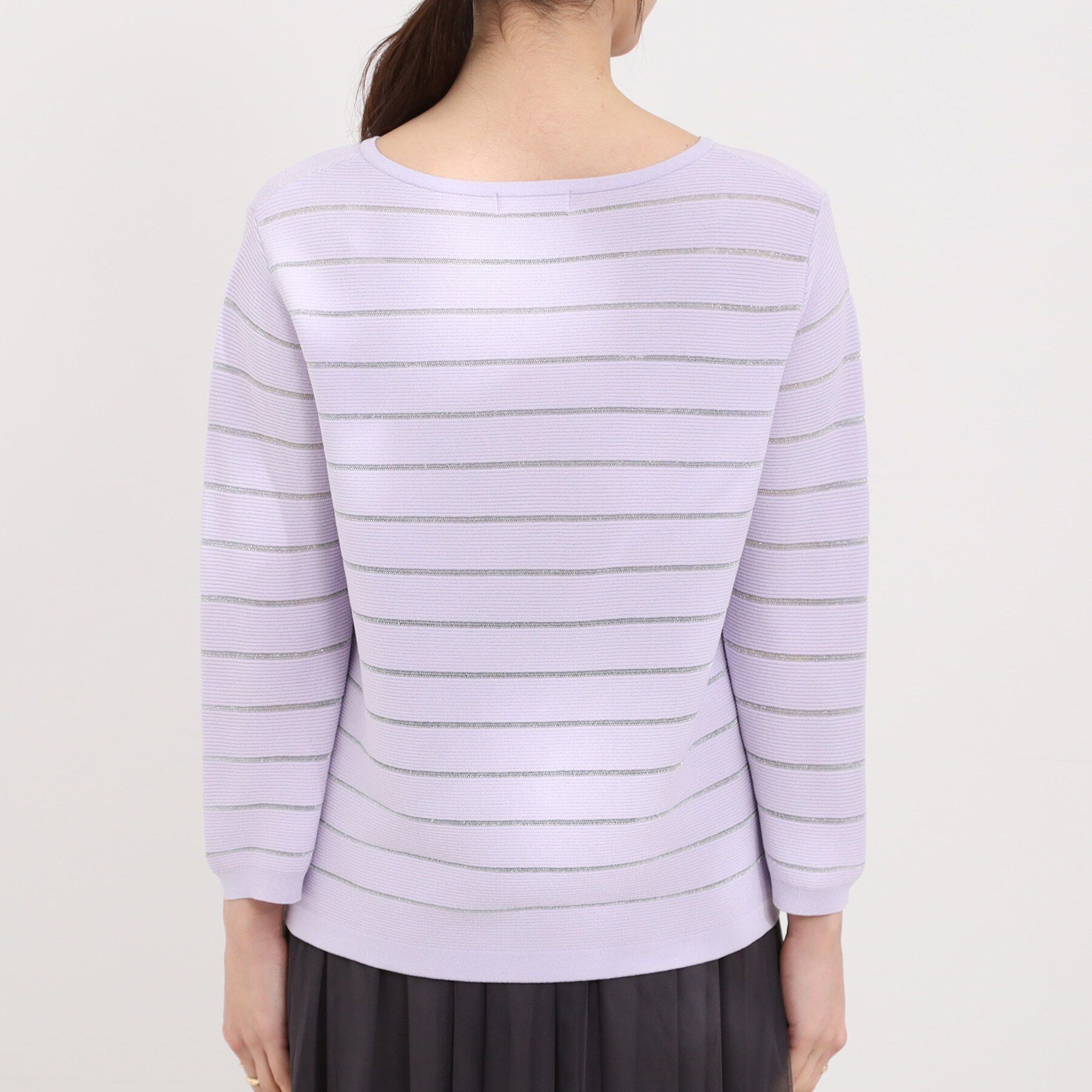 SHOO･LA･RUE「【洗濯機可/S-LL】デコルテがきれいに見えるVネックラメボーダーニット」|ニット・セーター|