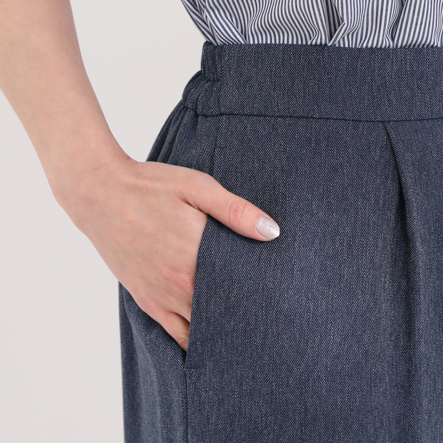 SHOO･LA･RUE「【S=LL】脚のラインを拾いにくい サイドボタン付きデニム風ワイドパンツ」|その他|