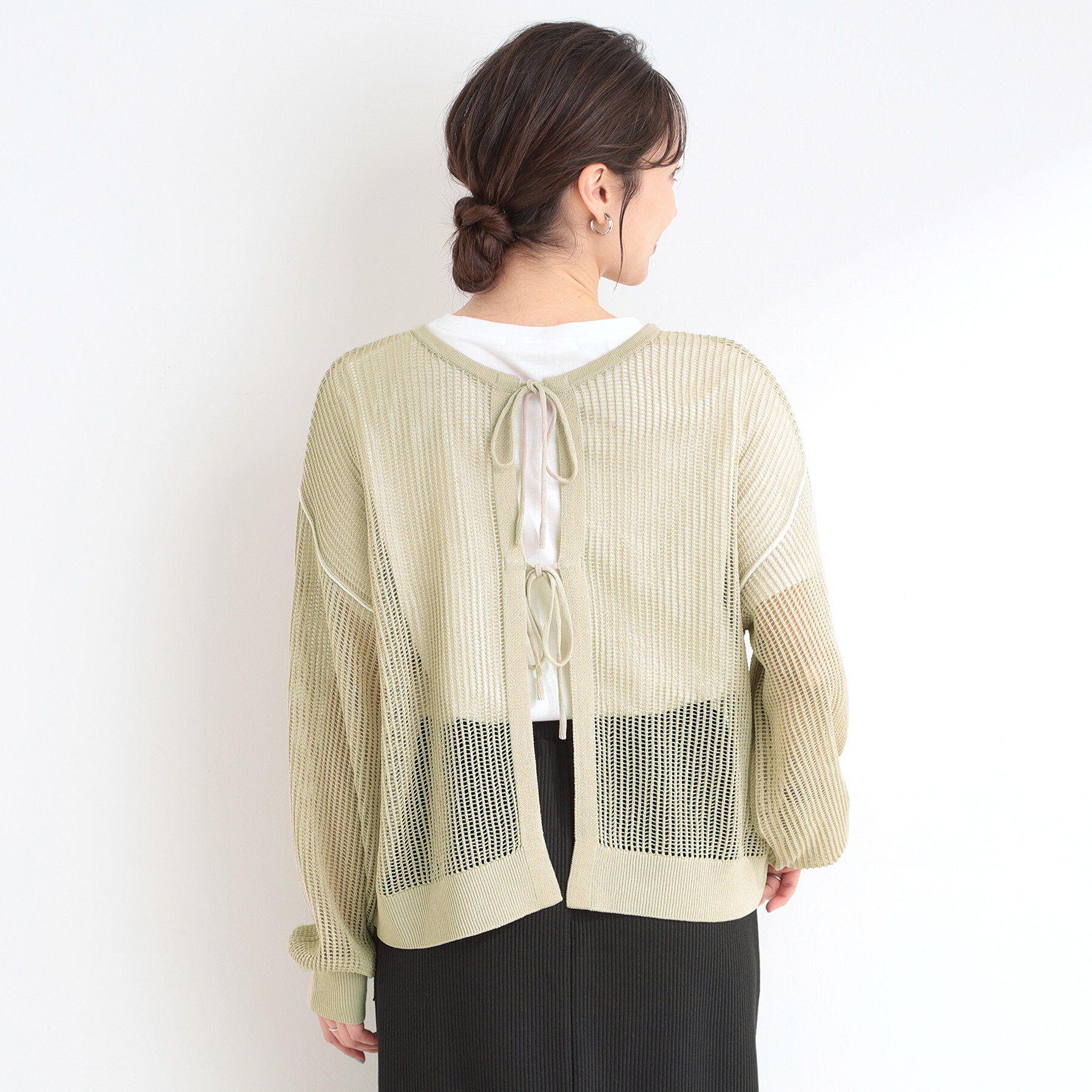 SHOO･LA･RUE「【前後2WAY/2点セット/洗濯機可/S-LL】メッシュリボンニット＆半袖ロゴT」|その他|