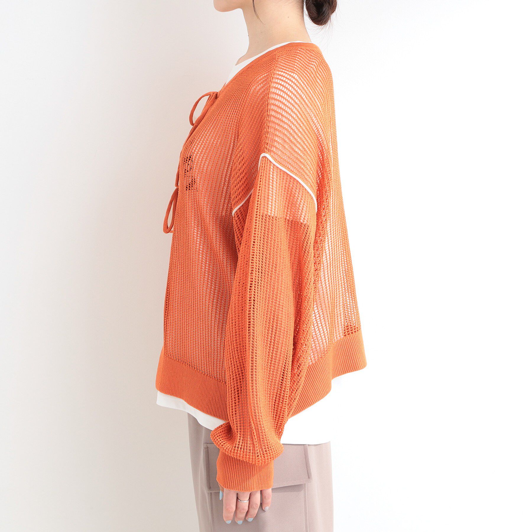 SHOO･LA･RUE「【前後2WAY/2点セット/洗濯機可/S-LL】メッシュリボンニット＆半袖ロゴT」|その他|