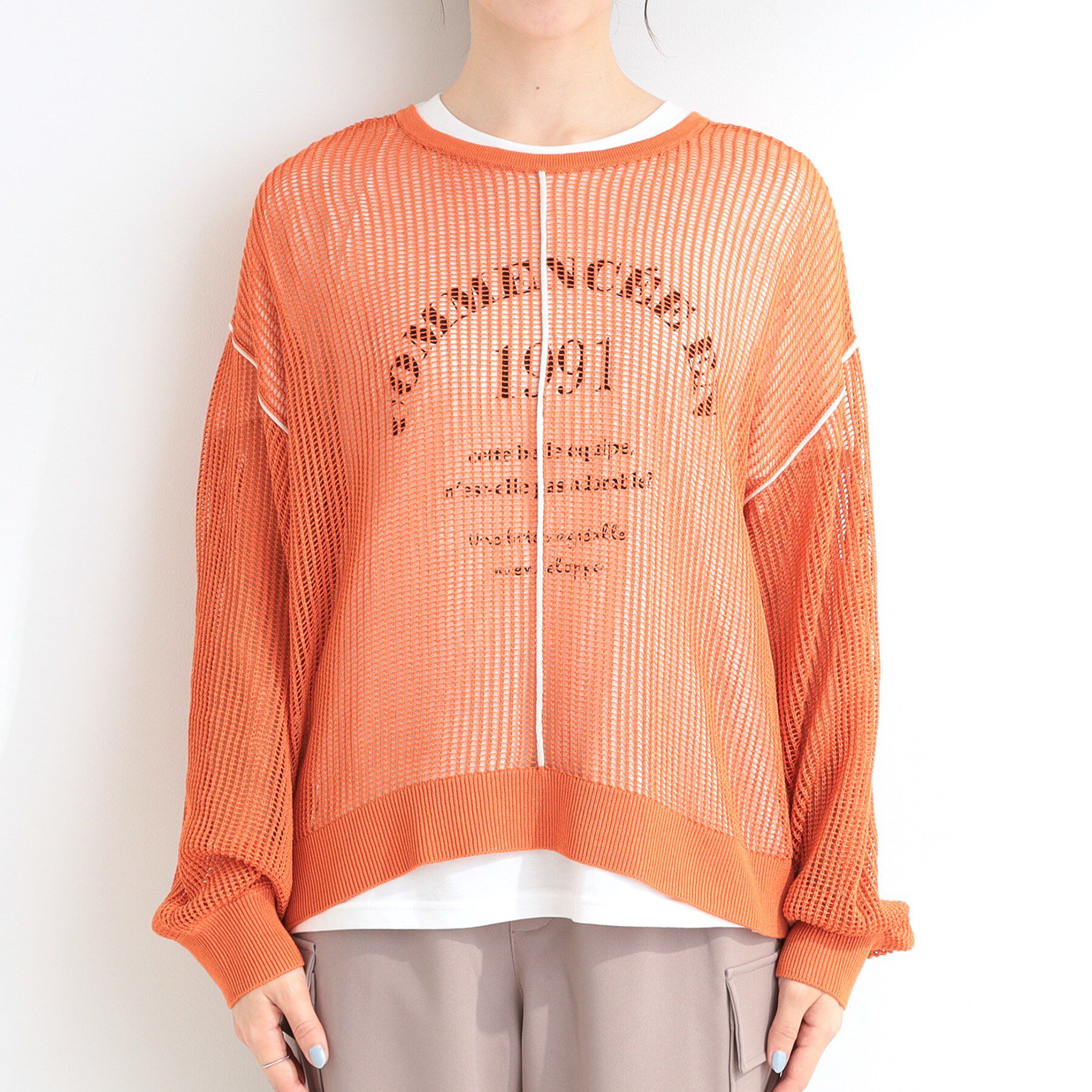 SHOO･LA･RUE「【前後2WAY/2点セット/洗濯機可/S-LL】メッシュリボンニット＆半袖ロゴT」|その他|