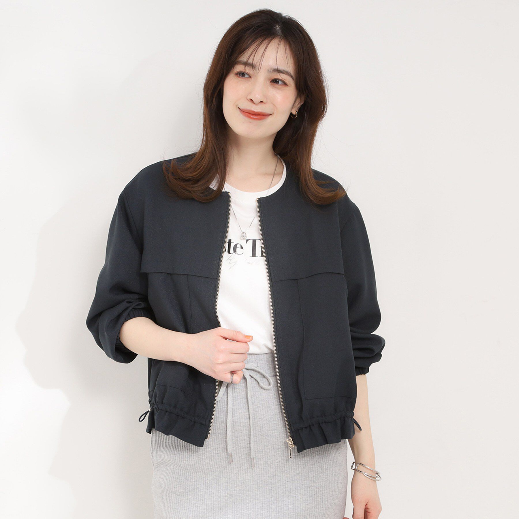 SHOO･LA･RUE「【S-LL】スタイルアップを叶える　大人のドロストブルゾン」|ブルゾン・スタジャン|