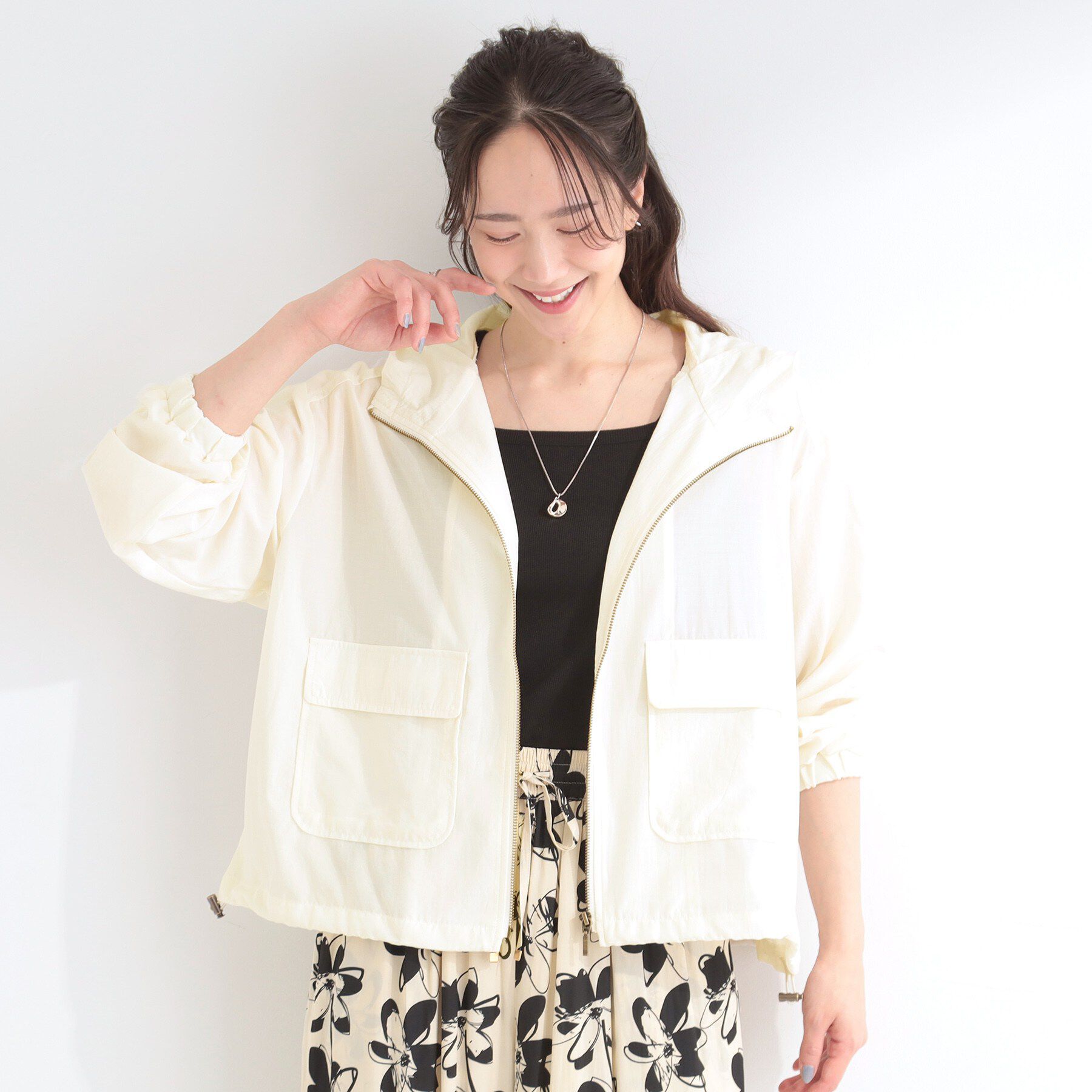 SHOO･LA･RUE「【UV/S-LL】シルエットが変えられる シアーフーディーブルゾン」|ブルゾン・スタジャン|