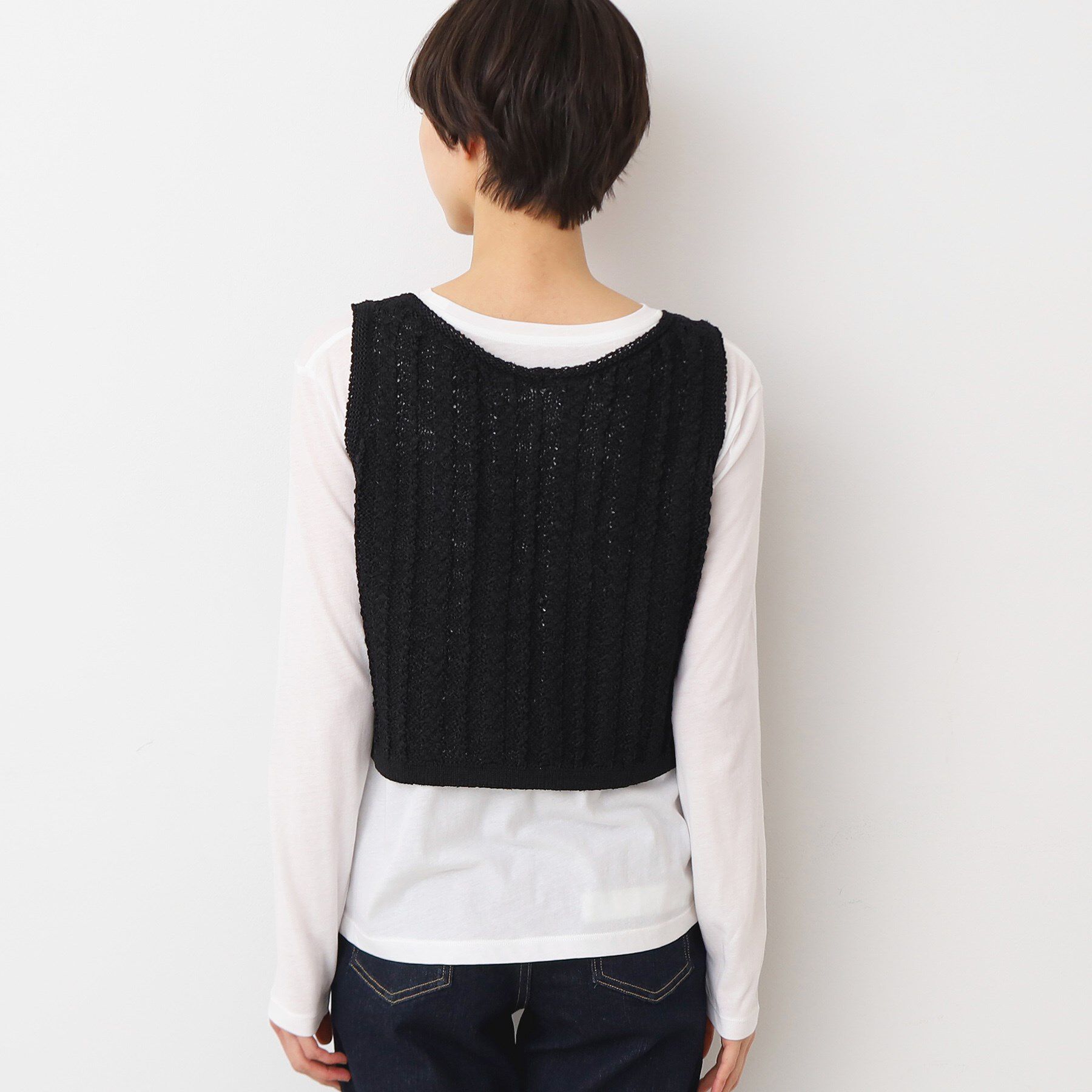 Dessin「【洗える】クロップド丈Vネックニットベスト」|ベスト・ジレ|