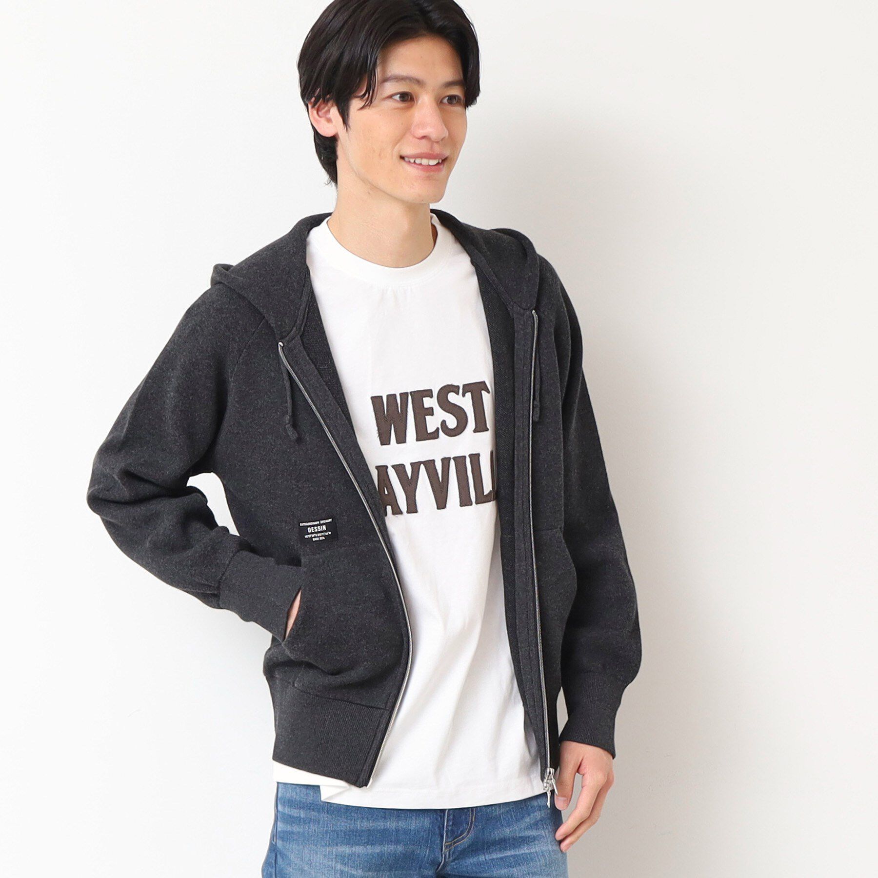 Dessin「【洗える】フーデッドジップパーカ」|パーカー|チャコールグレー(0