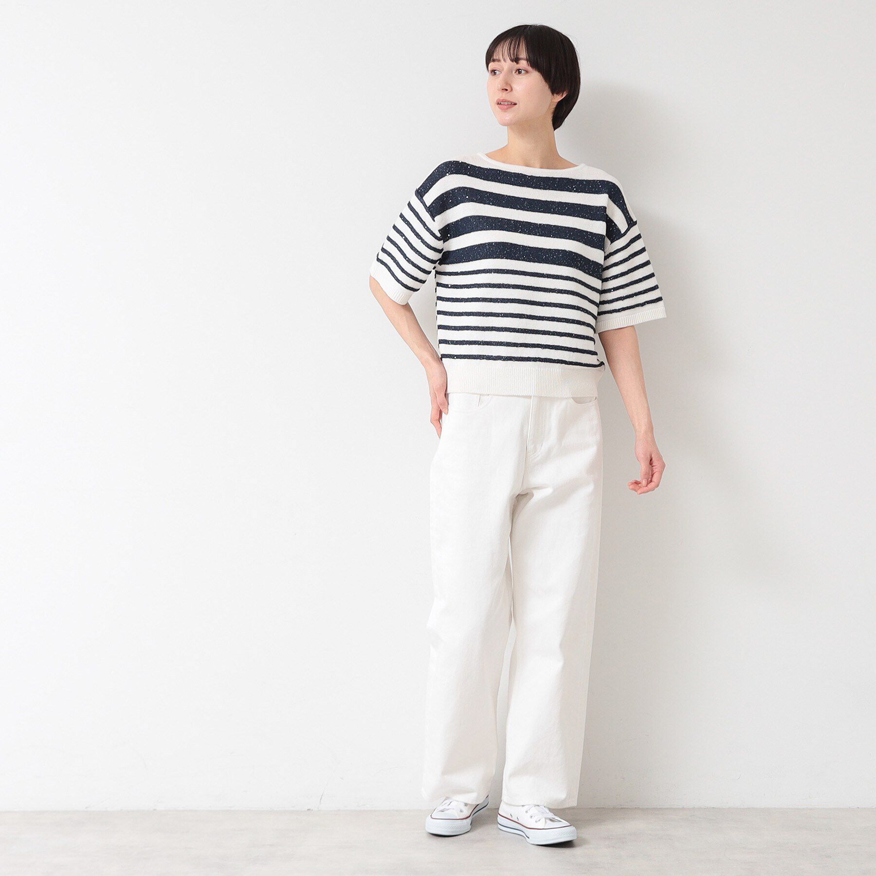 Dessin「【洗える】スパンコールラメボーダーニット」|ニット・セーター|