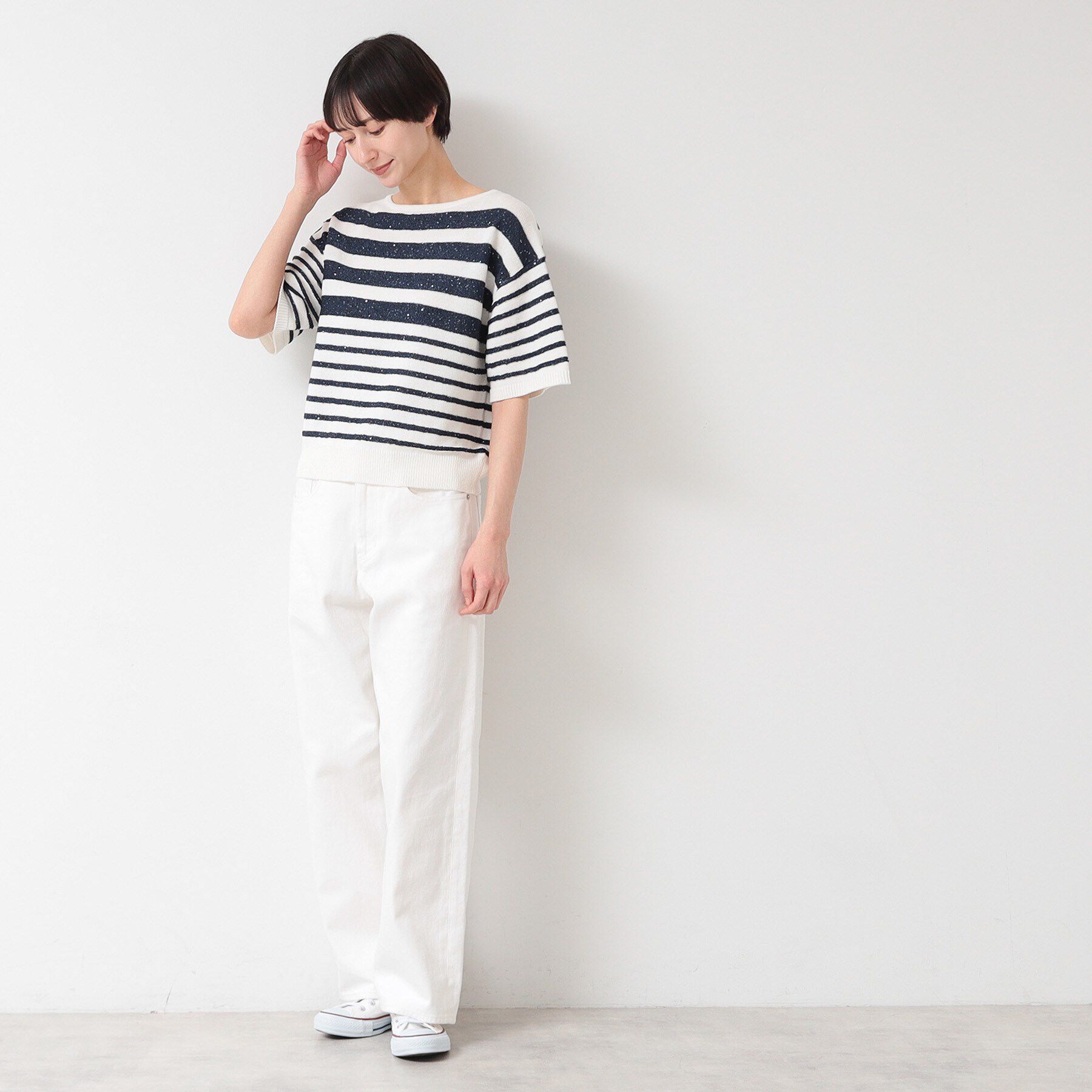 Dessin「【洗える】スパンコールラメボーダーニット」|ニット・セーター|