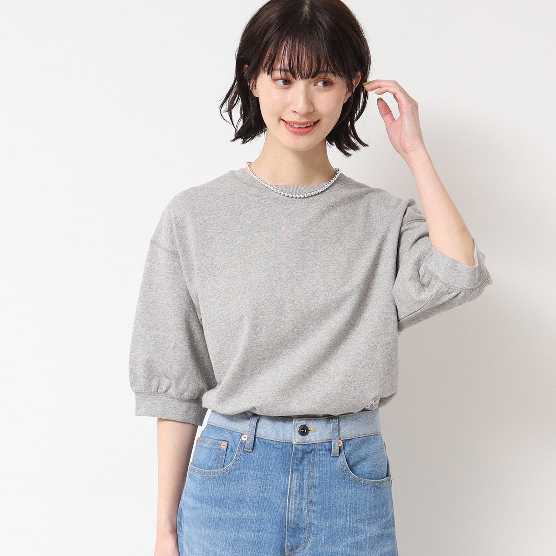 Dessin「【360度可愛い・洗える】バックヘンリーカットソー（5分袖/XS～L）」|Tシャツ・カットソー|