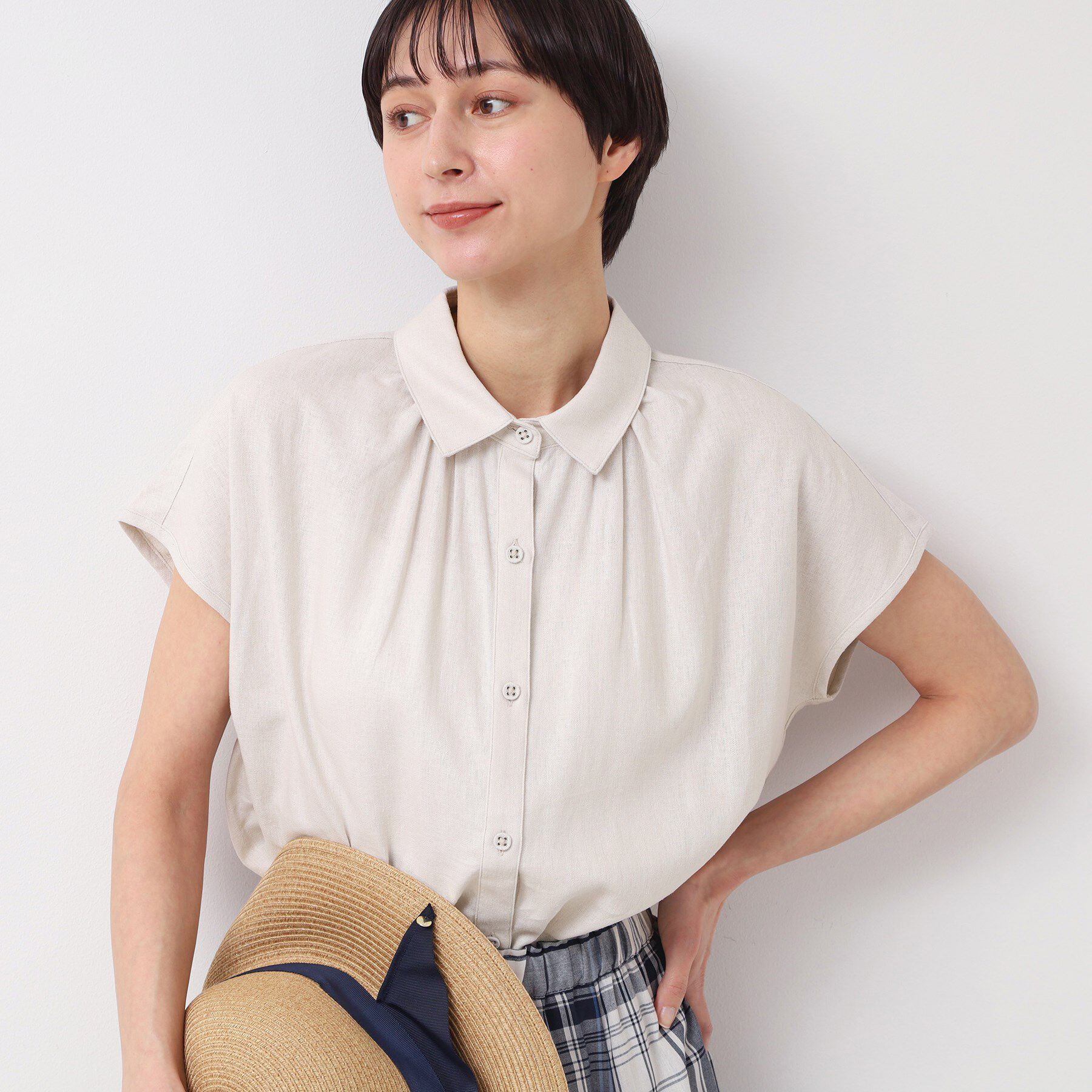 Dessin「【洗える】シャツカラーフレンチスリーブブラウス（XS～L）」|シャツ・ブラウス|