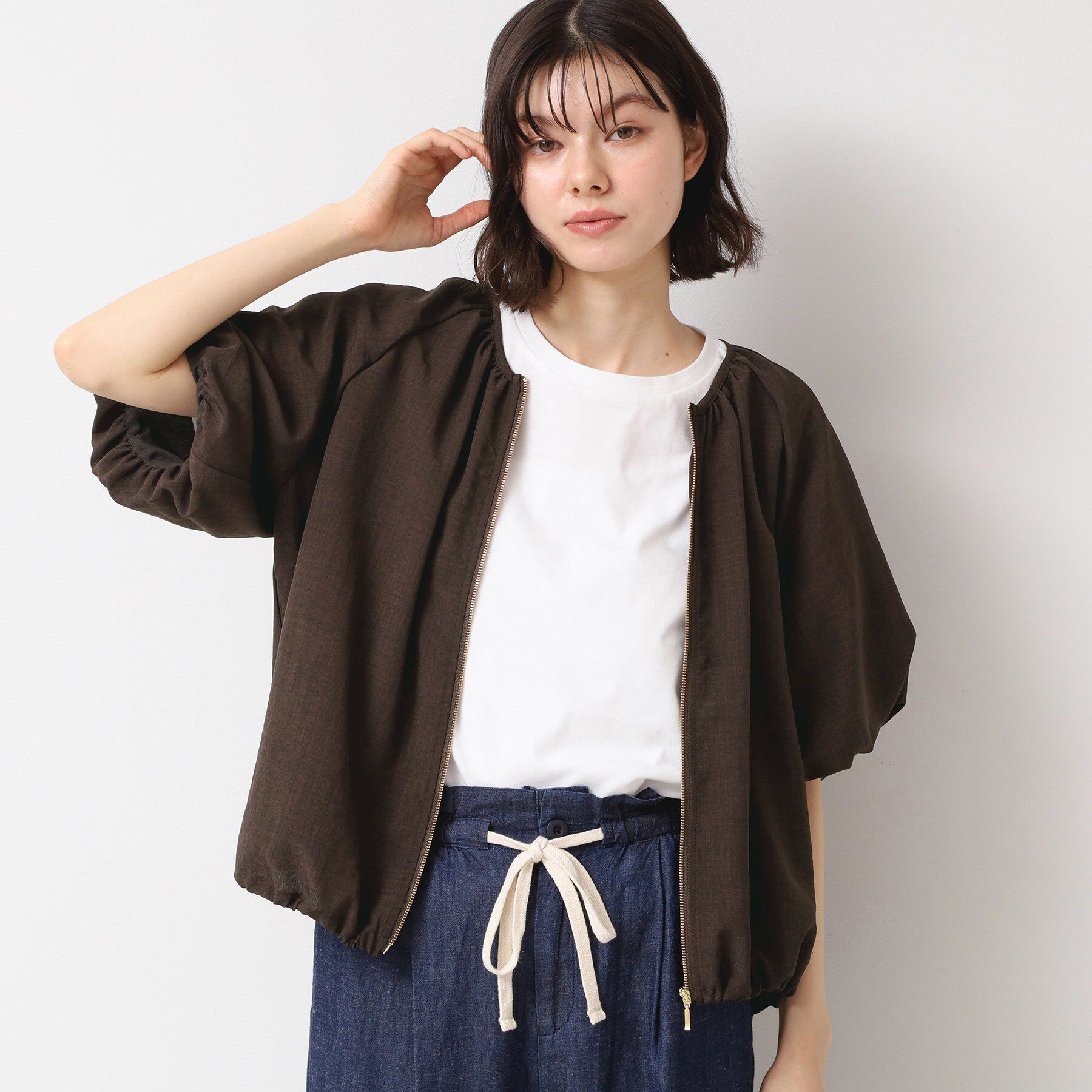 Dessin「【洗える】ドローコード付きバルーン袖ブルゾン」|ブルゾン・スタジャン|ブラウン(045)