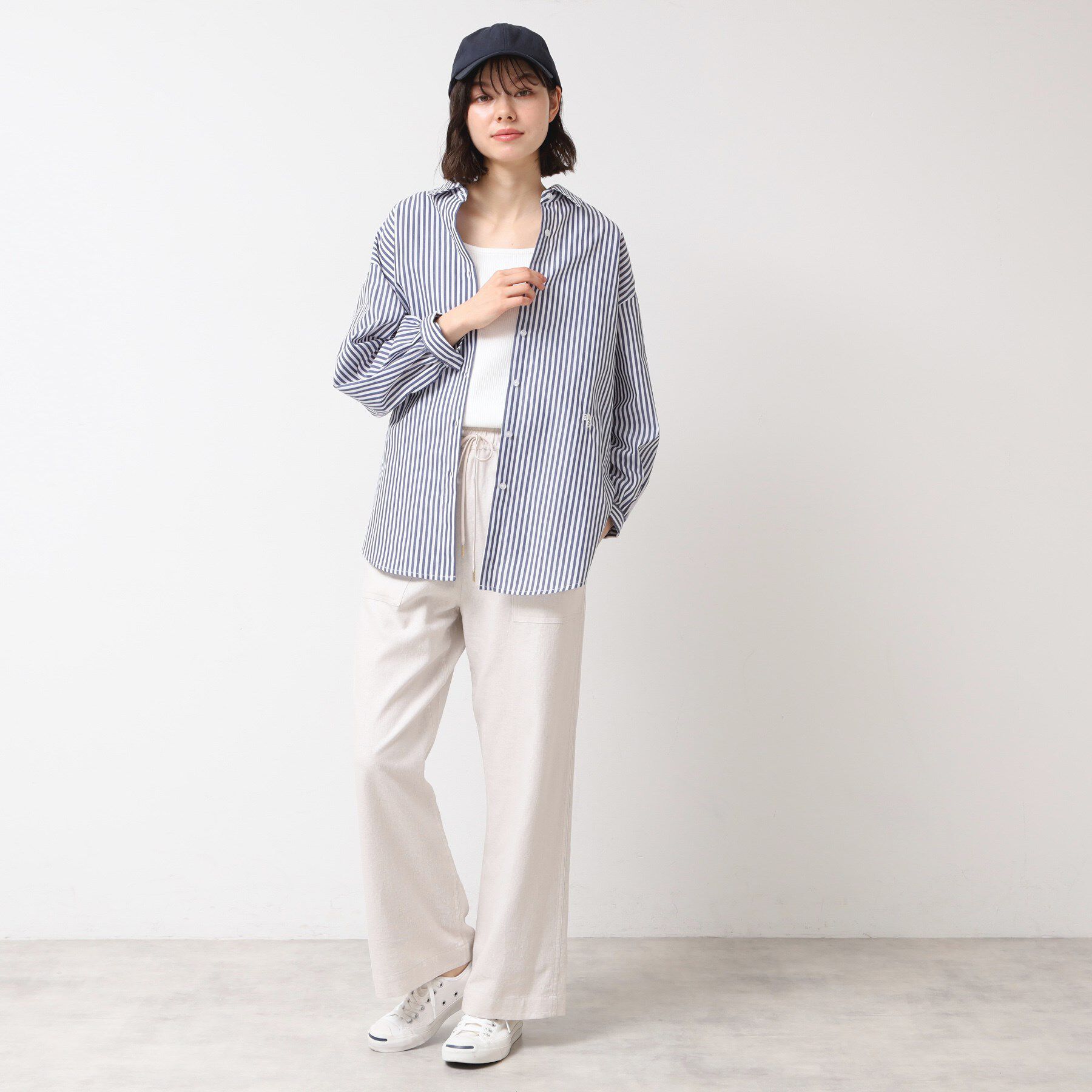 Dessin「【洗える】ロゴ刺繍入りストライプオーバーシャツ」|シャツ・ブラウス|