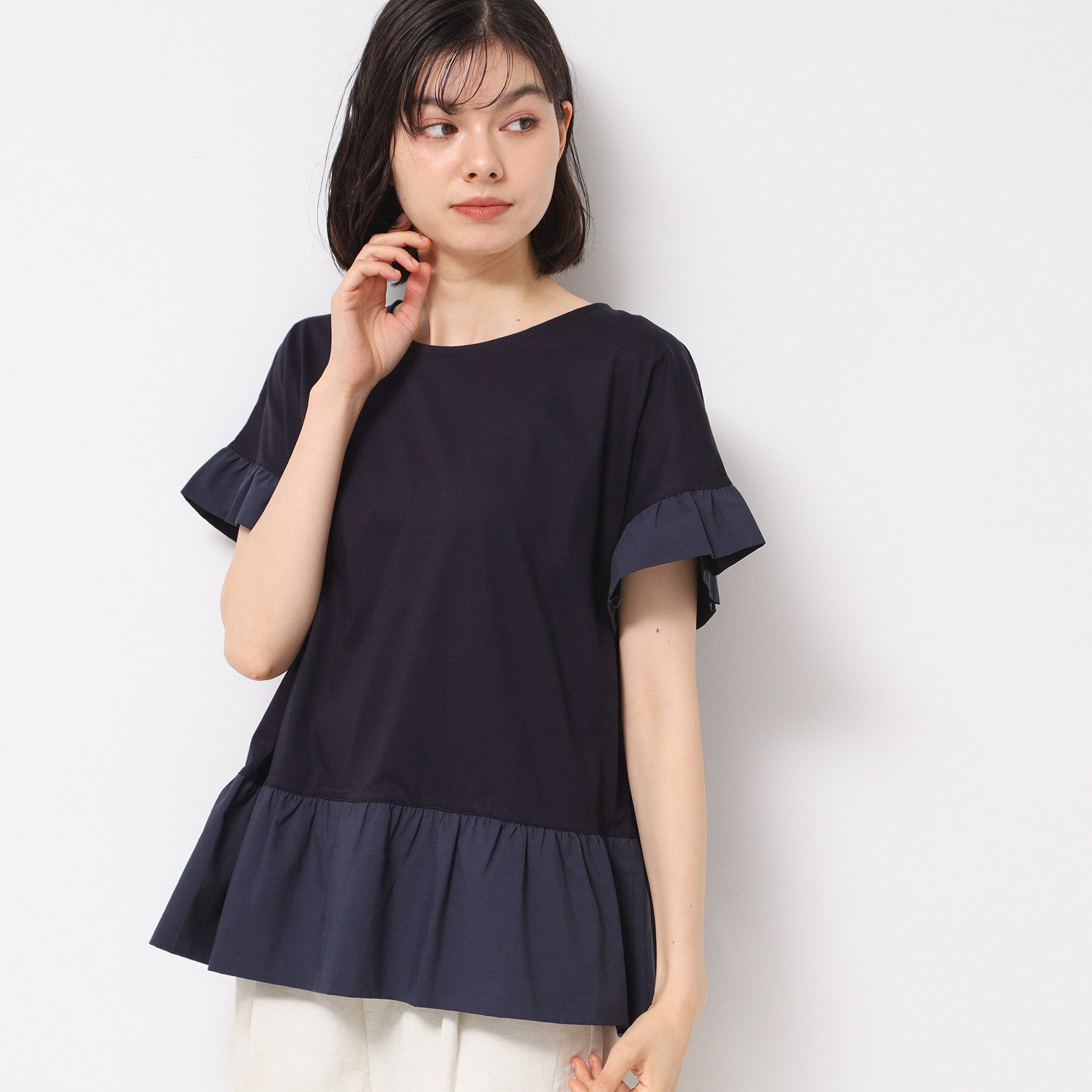 Dessin「◆【洗える】ラッフルドッキングカットソー」|Tシャツ・カットソー|ネイビー(094)