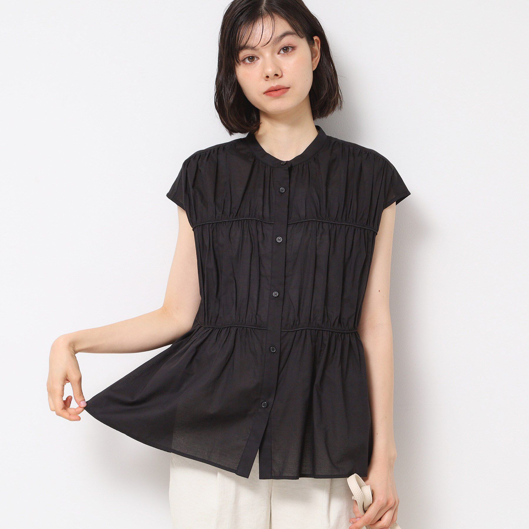 Dessin「【洗える】シャーリングペプラムブラウス」|シャツ・ブラウス|ブラック(019)