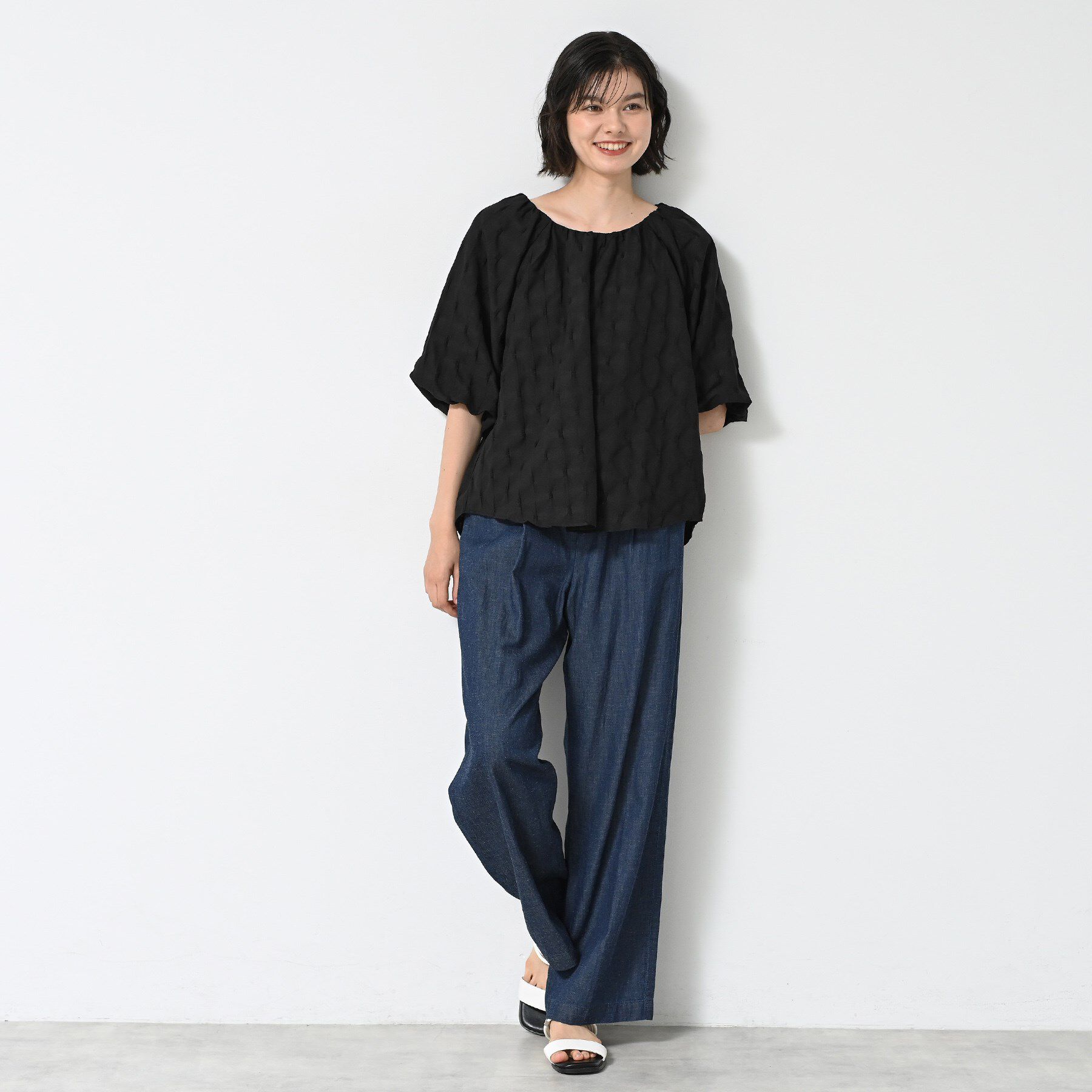 Dessin「【洗える／五分袖】バルーンスリーブジャガードブラウス」|シャツ・ブラウス|