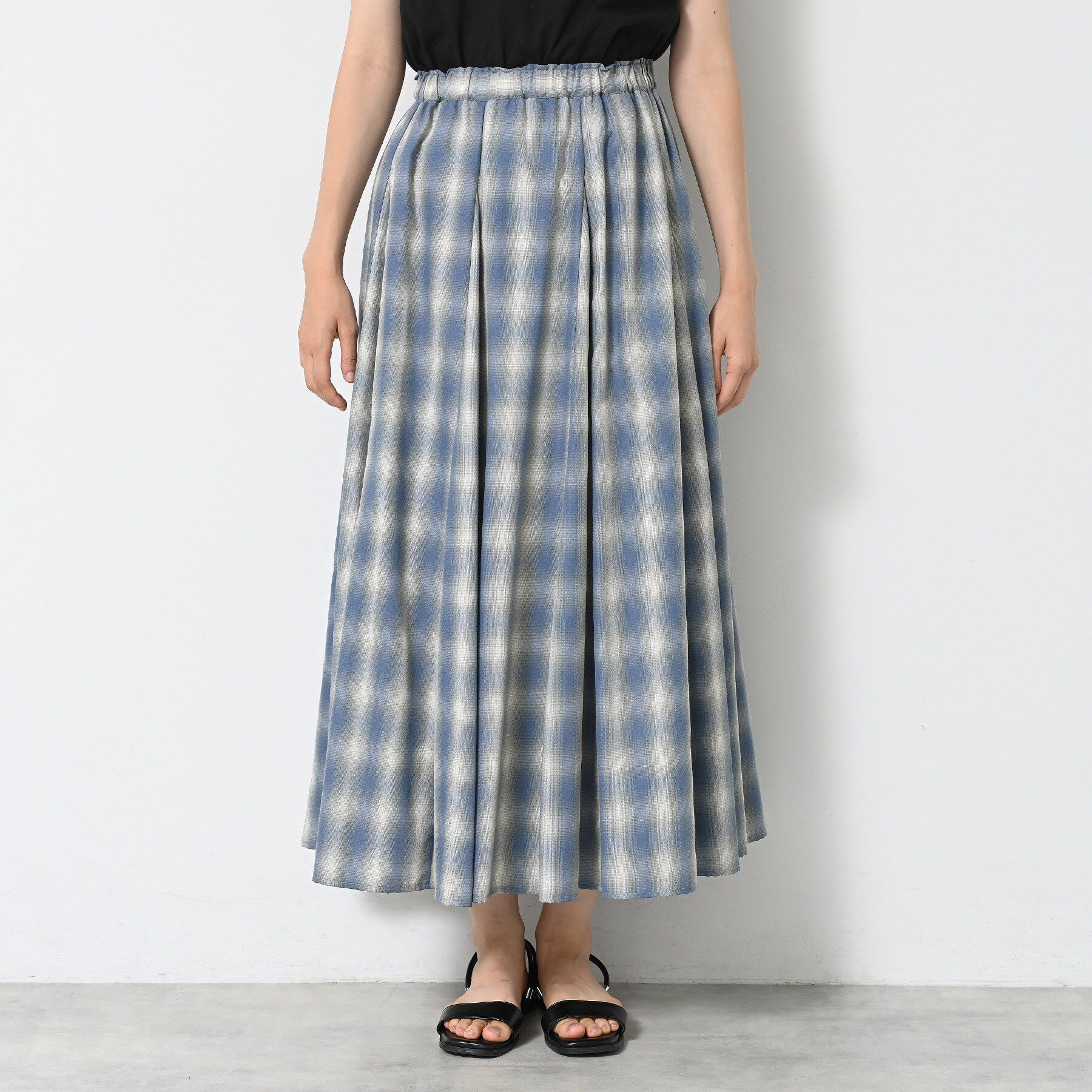 Dessin「【ウエストゴム・洗える】オンブレーチェック柄スカート」|スカート|