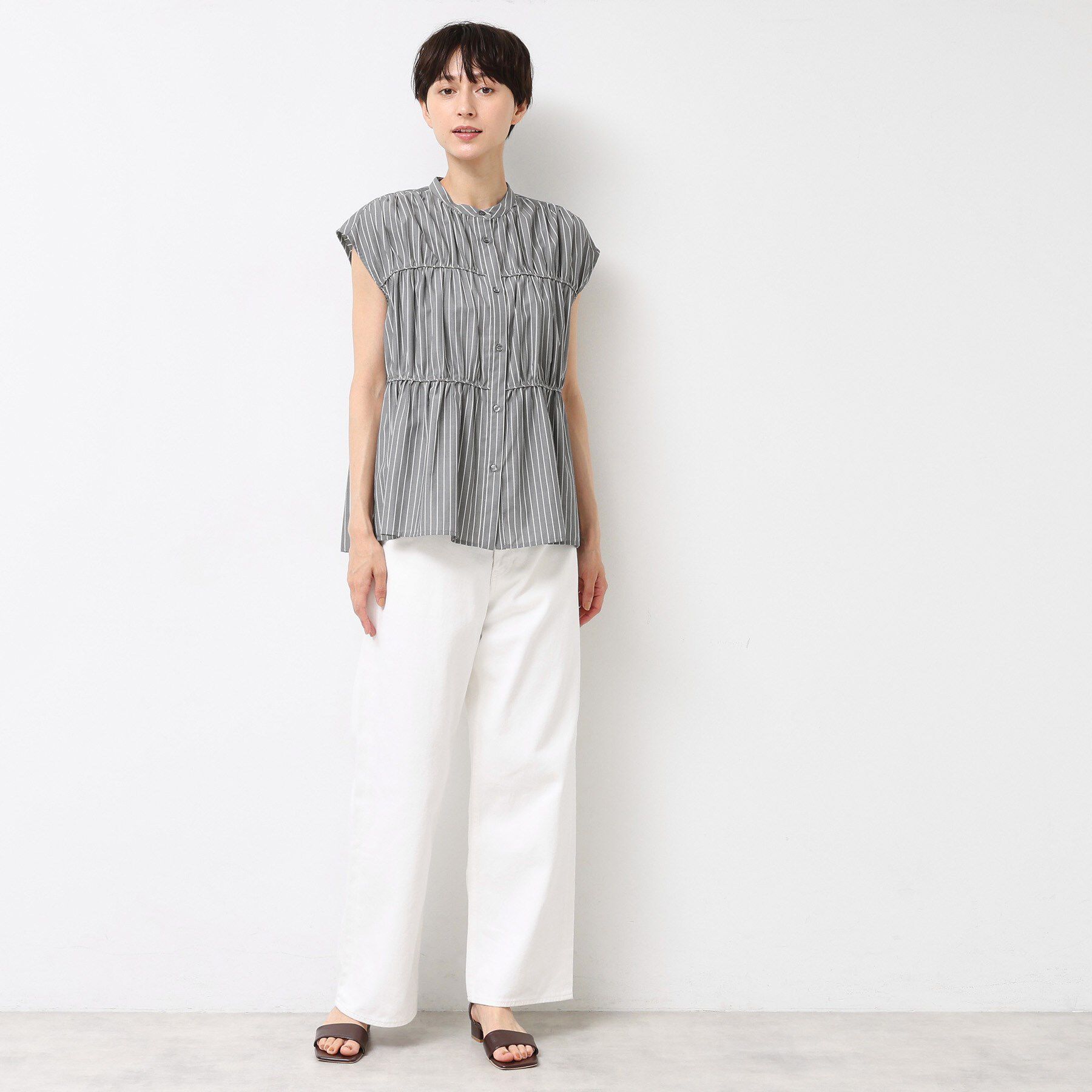 Dessin「【洗える】ストライプ柄ギャザーブラウス」|シャツ・ブラウス|