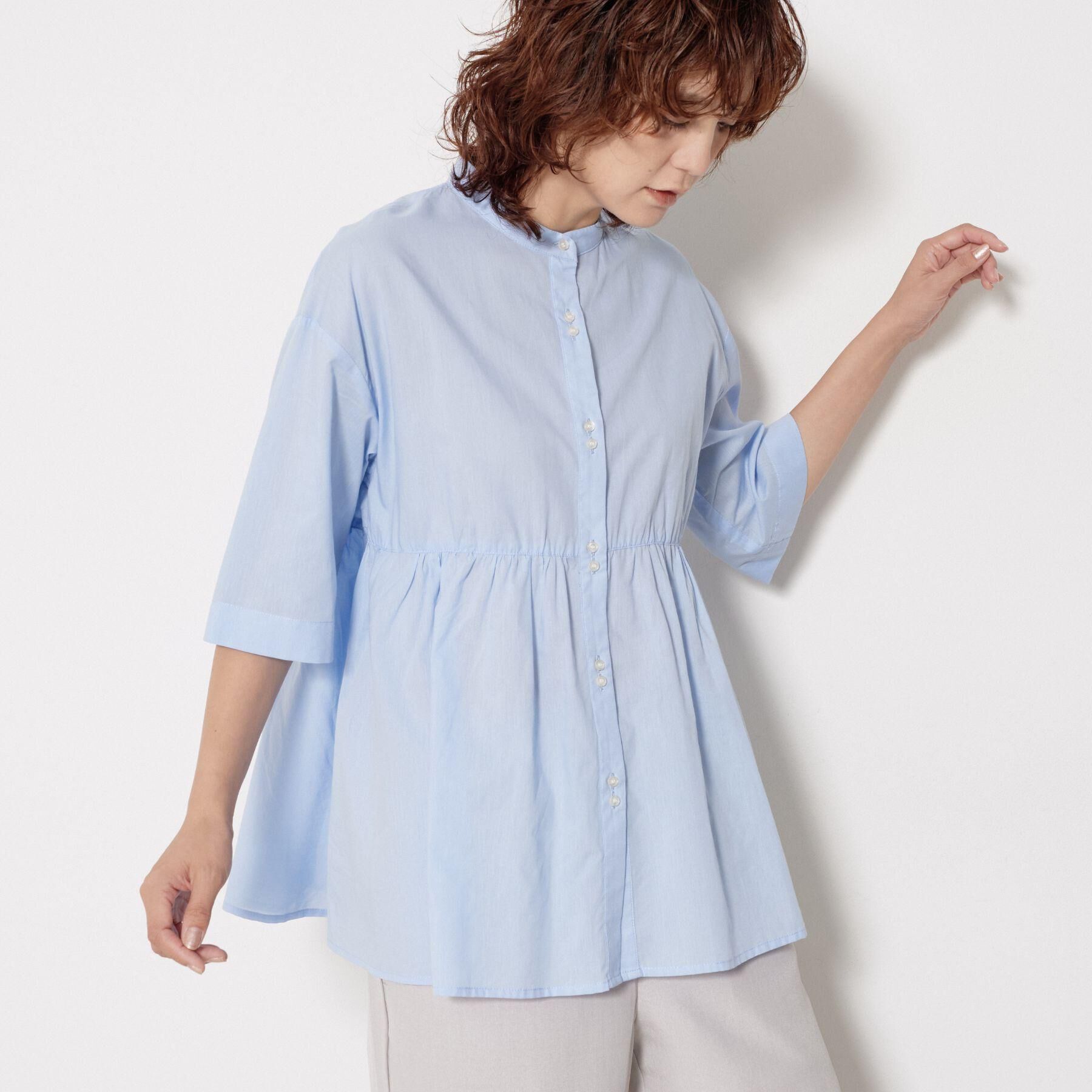 Dessin「【洗える／体型カバー】バンドカラーペプラムブラウス」|シャツ・ブラウス|