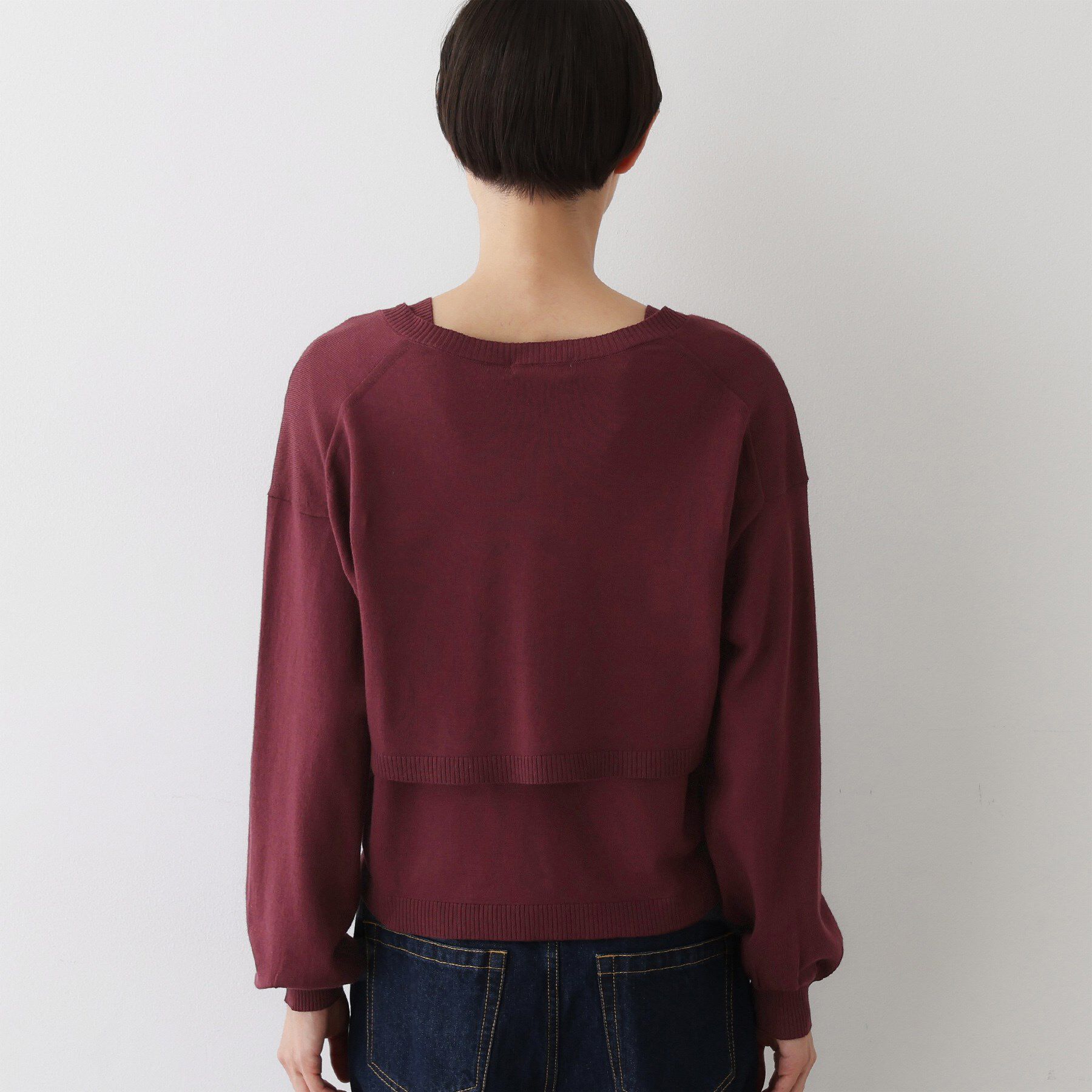 Dessin「【2点セット/3WAY/洗える】ノースリーブインナー付きVネックショート丈ニット」|ニット・セーター|