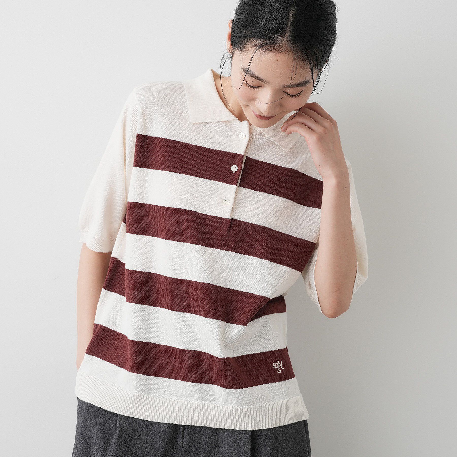 Dessin「【ユニセックス/洗える】ボーダーニットポロシャツ」|ニット・セーター|