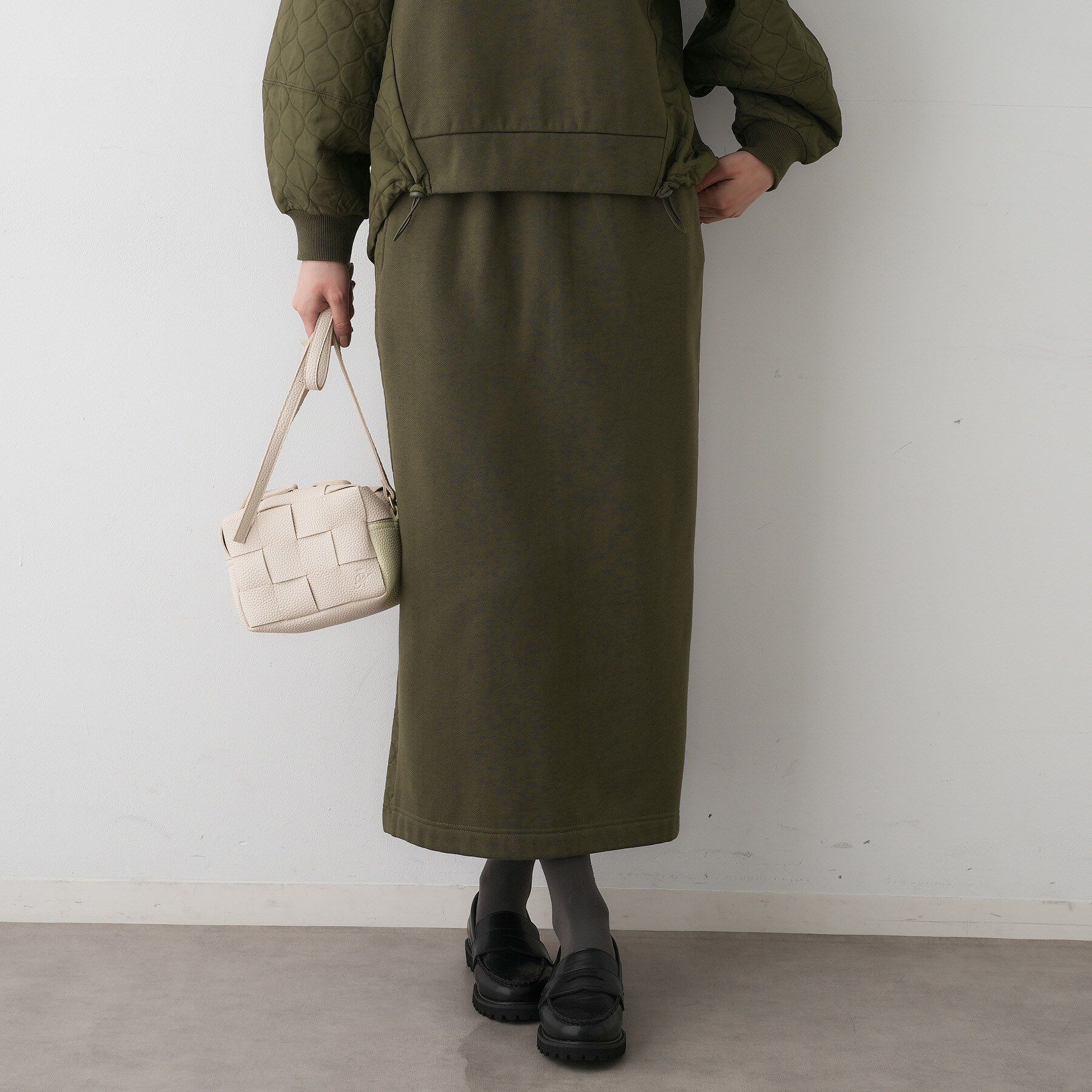 Dessin「【セットアップ可/ウエストゴム】裏毛Iラインスカート」|スカート|オリーブグリーン(0