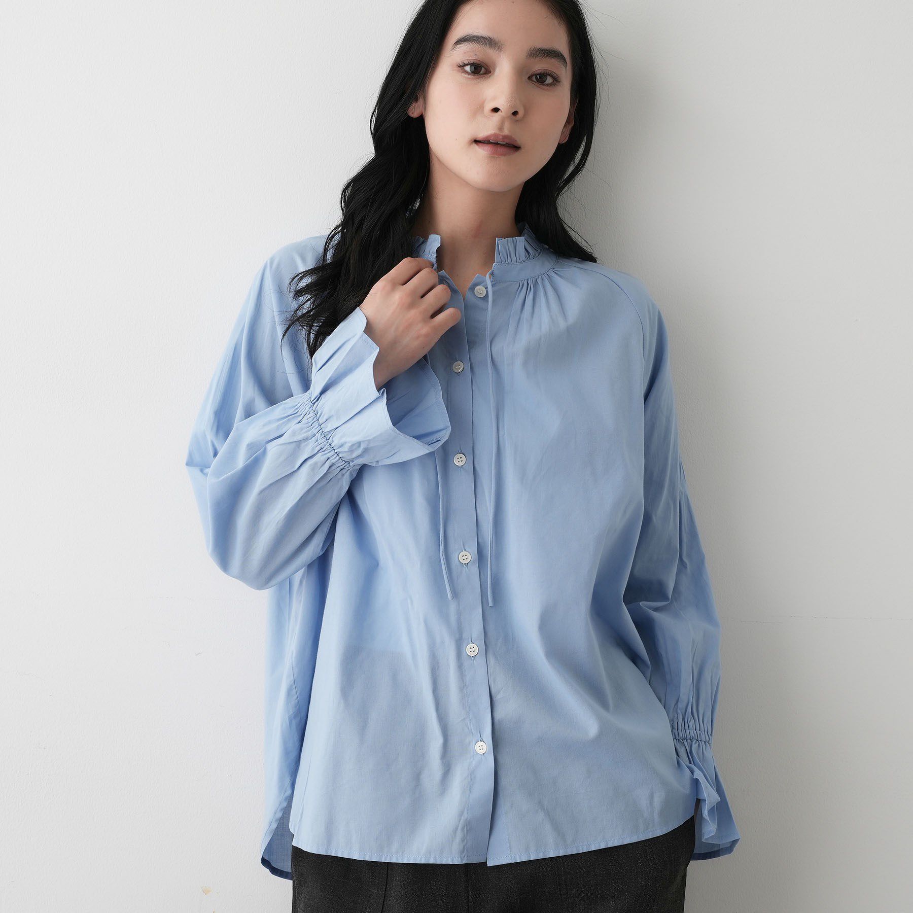 Dessin「【洗える】フリルネックシャツ」|シャツ・ブラウス|サックスブルー(09