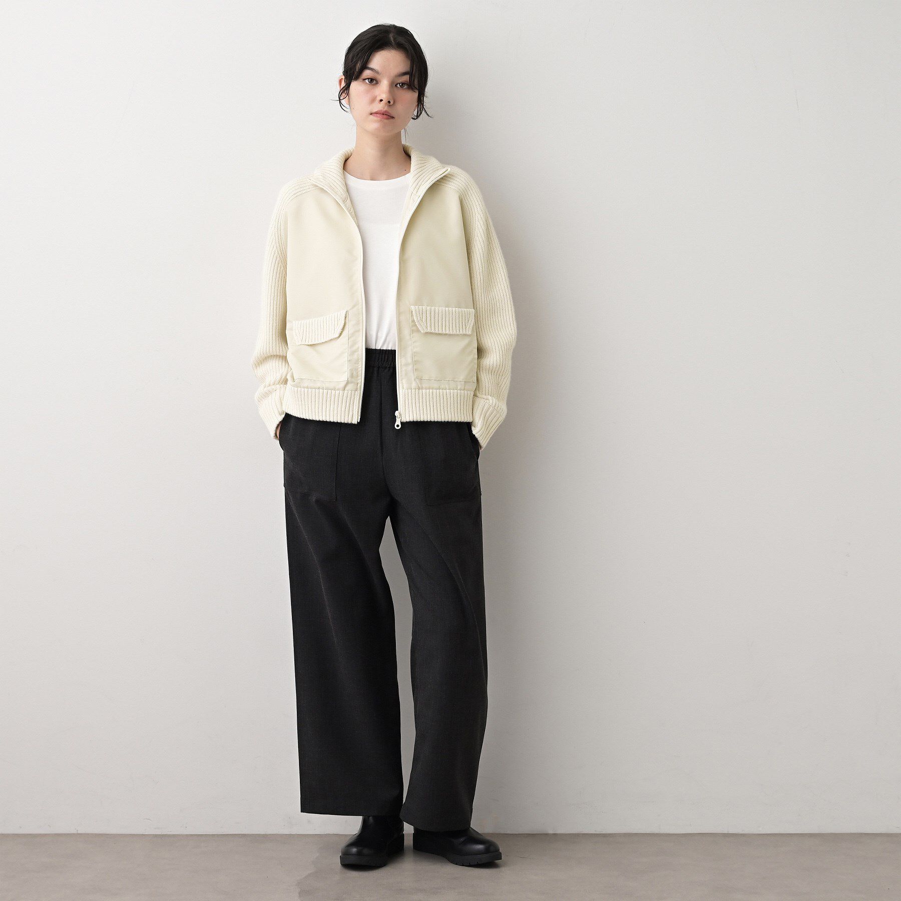 Dessin「【洗える】異素材ミックスジップブルゾン」|ブルゾン・スタジャン|