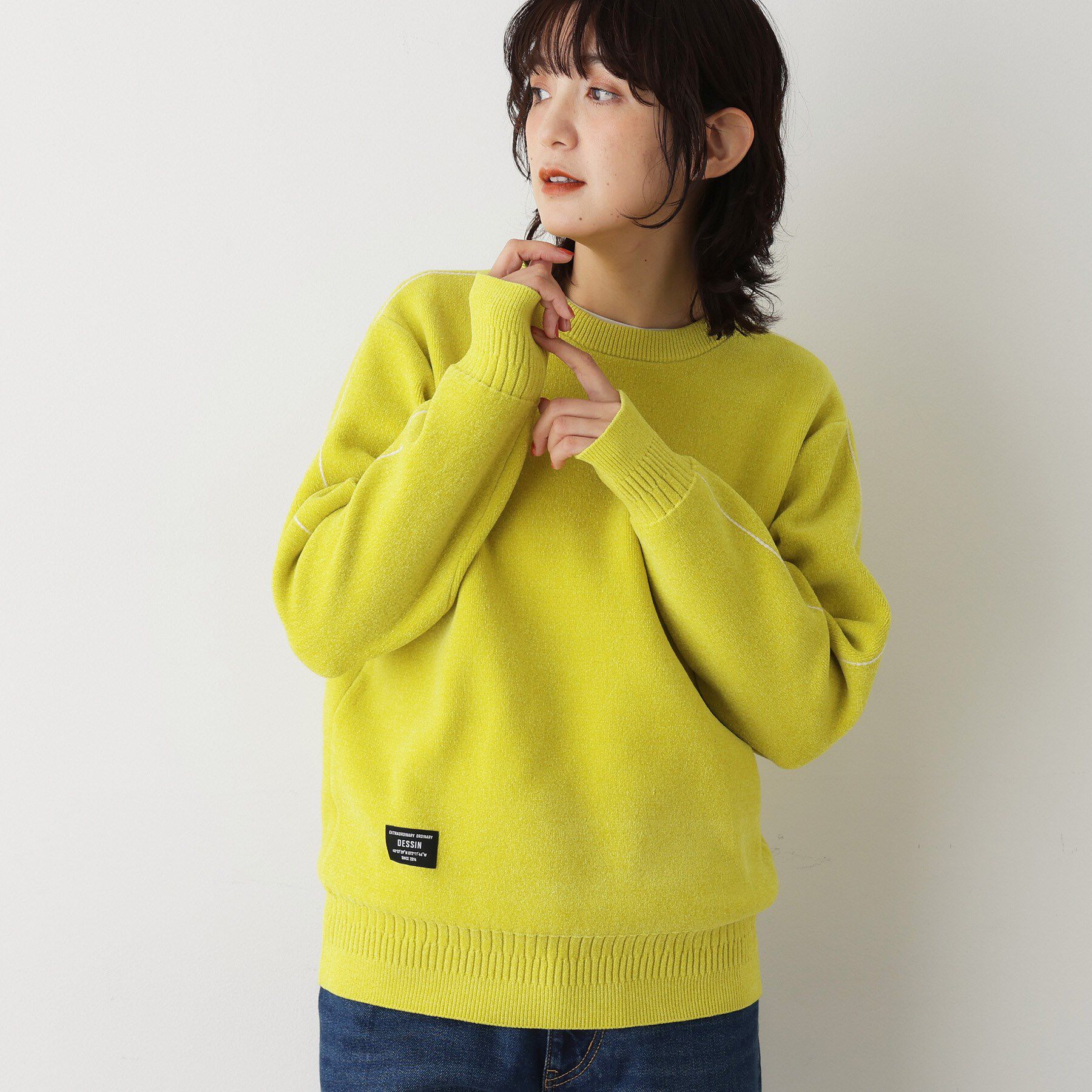 Dessin「【ユニセックス/洗える】ミニモールニット」|ニット・セーター|イエロー(032)